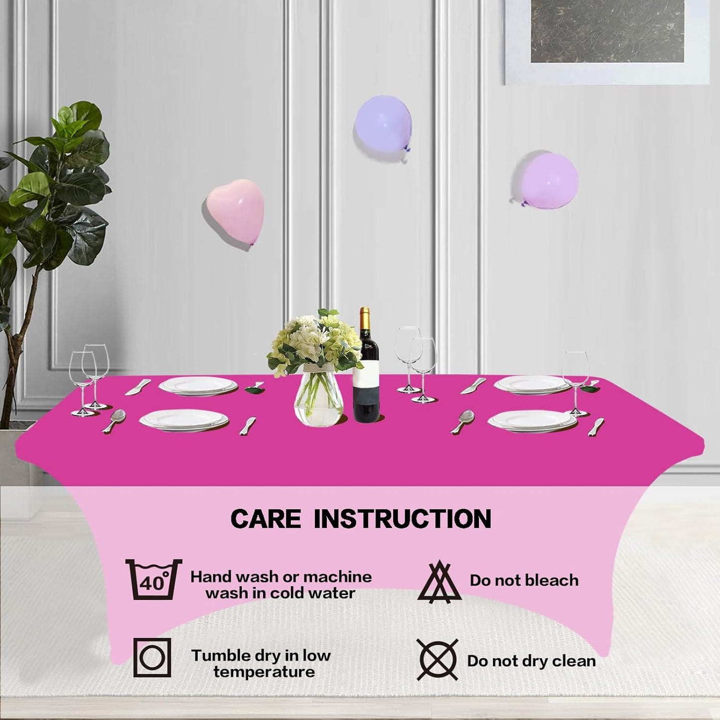 IVAPUPU 2 Pack 4FT Table Cloth for Rectangular Fitted Events Stretch Fuchsia Table Covers Washable Cover Spandex Tablecloth Protector for Party, Wedding, Cocktail, Banquet, Festival