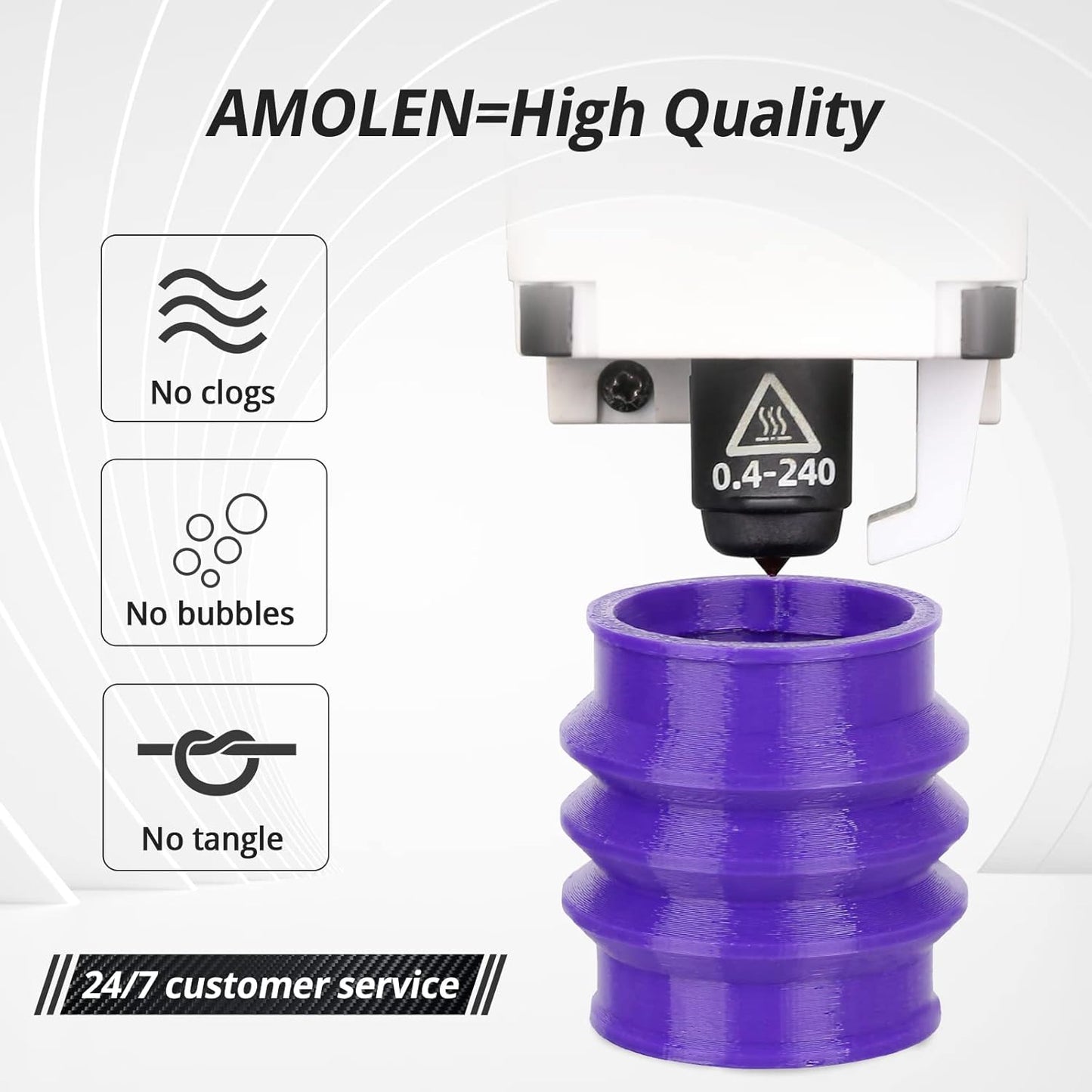 AMOLEN TPU 3D Printer Filament 1.75mm, Flexible Soft TPU 3D Printing Filament Supports High Speed, 1kg Spool(2.2lbs), Purple