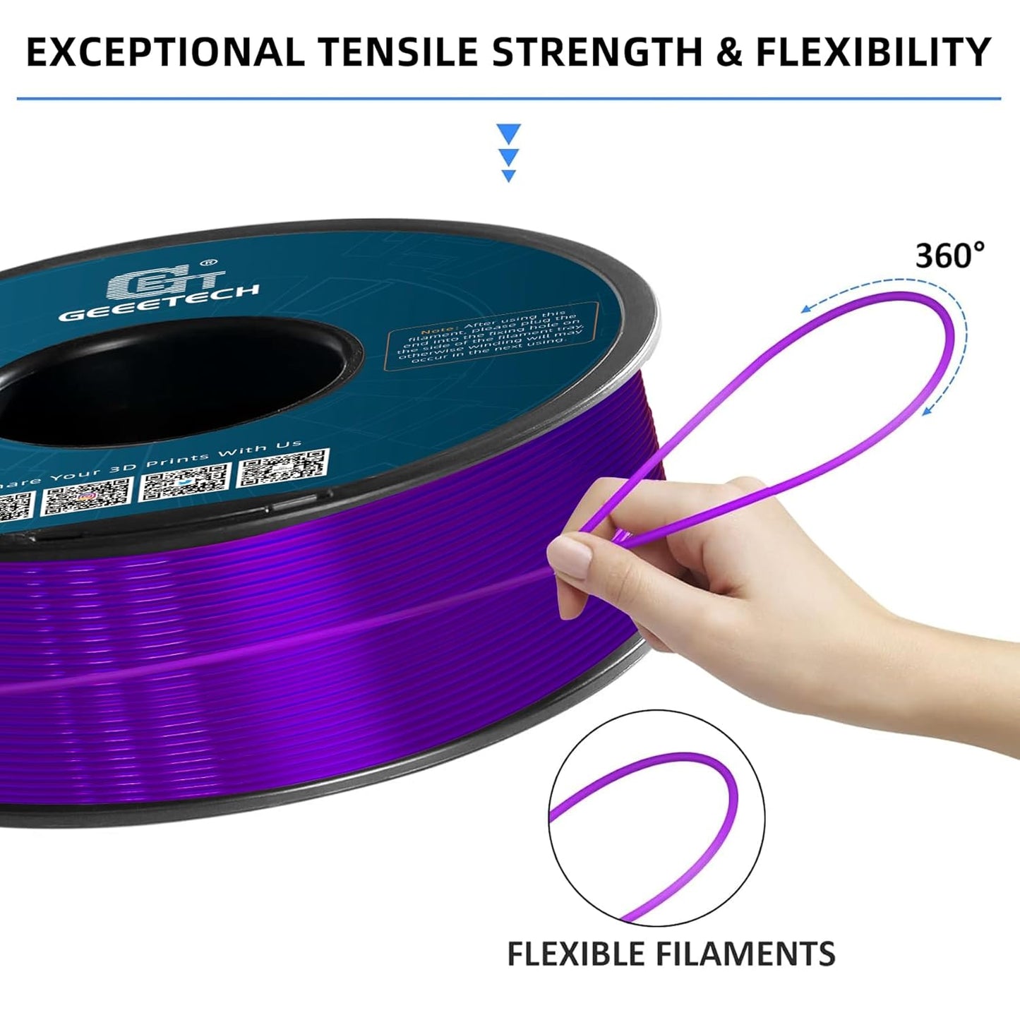 Geeetech TPU Filament 1.75mm, Shore 95A Flexible 3D Printer Filament with High Elasticity, 1KG (2.2lbs) Spool, Dimensional Accuracy ±0.03mm, Fits Most FDM Printers (Clear Purple)