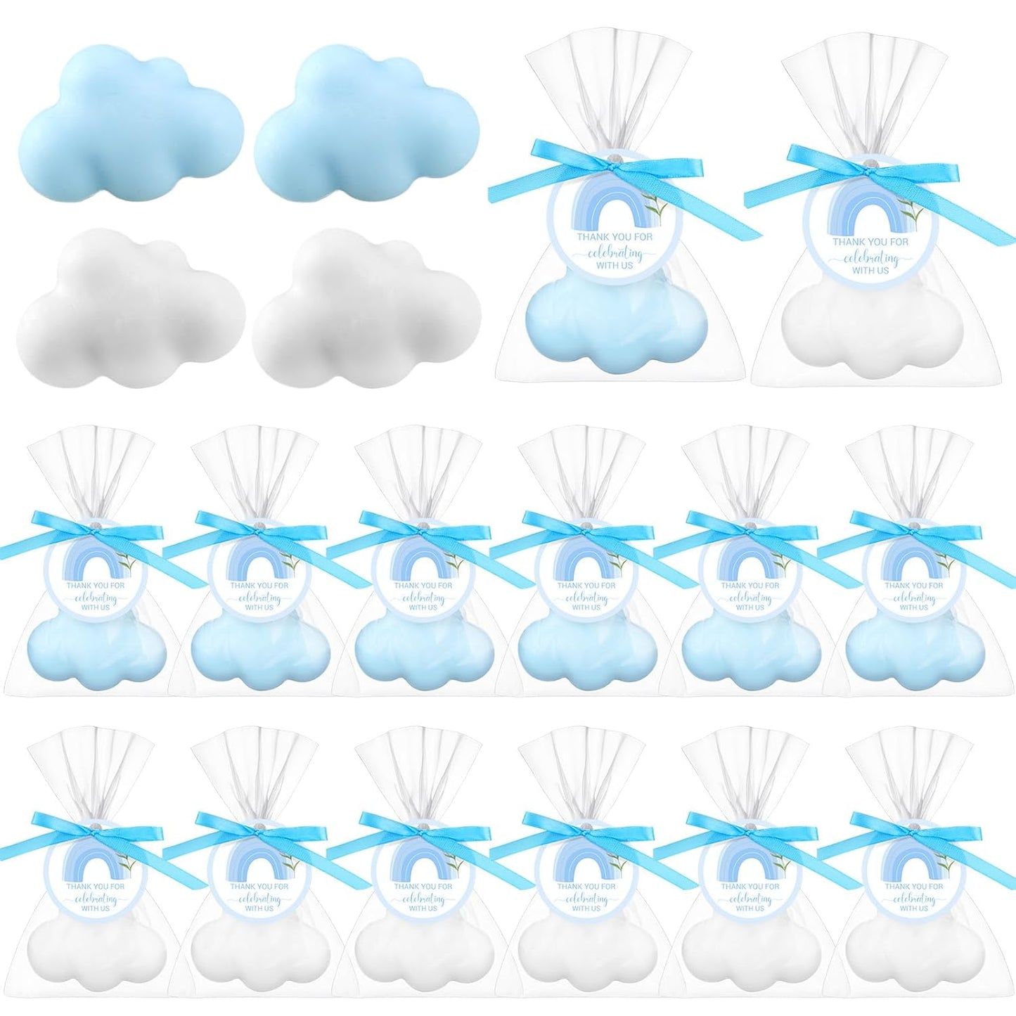 Demissle 20 Pcs Cloud Baby Shower Soap Favors Mini Handmade Soap Gifts with Thank You Card for Guests Christmas Party Wedding Return Gifts Bridal Shower Decorations (White,Blue)