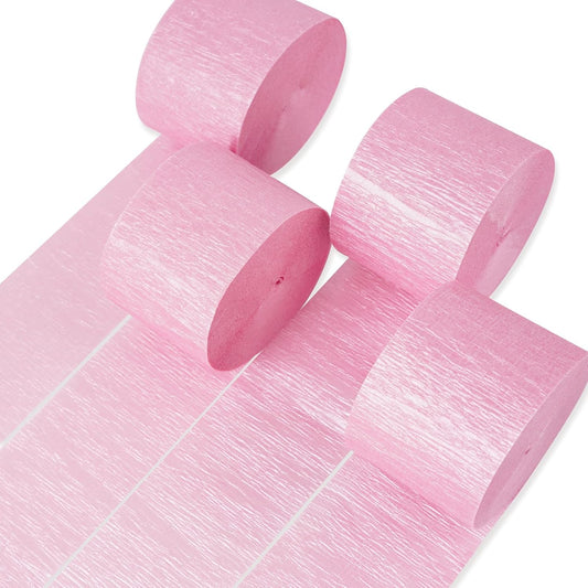 PartyWoo Crepe Paper Streamers 4 Rolls 328ft, Pack of Crepe Paper Perl Pink Streamers Decorations, Crepe Paper for Birthday Decorations, Party Decorations, Wedding Decorations (1.8 in x 82 Ft/Roll)