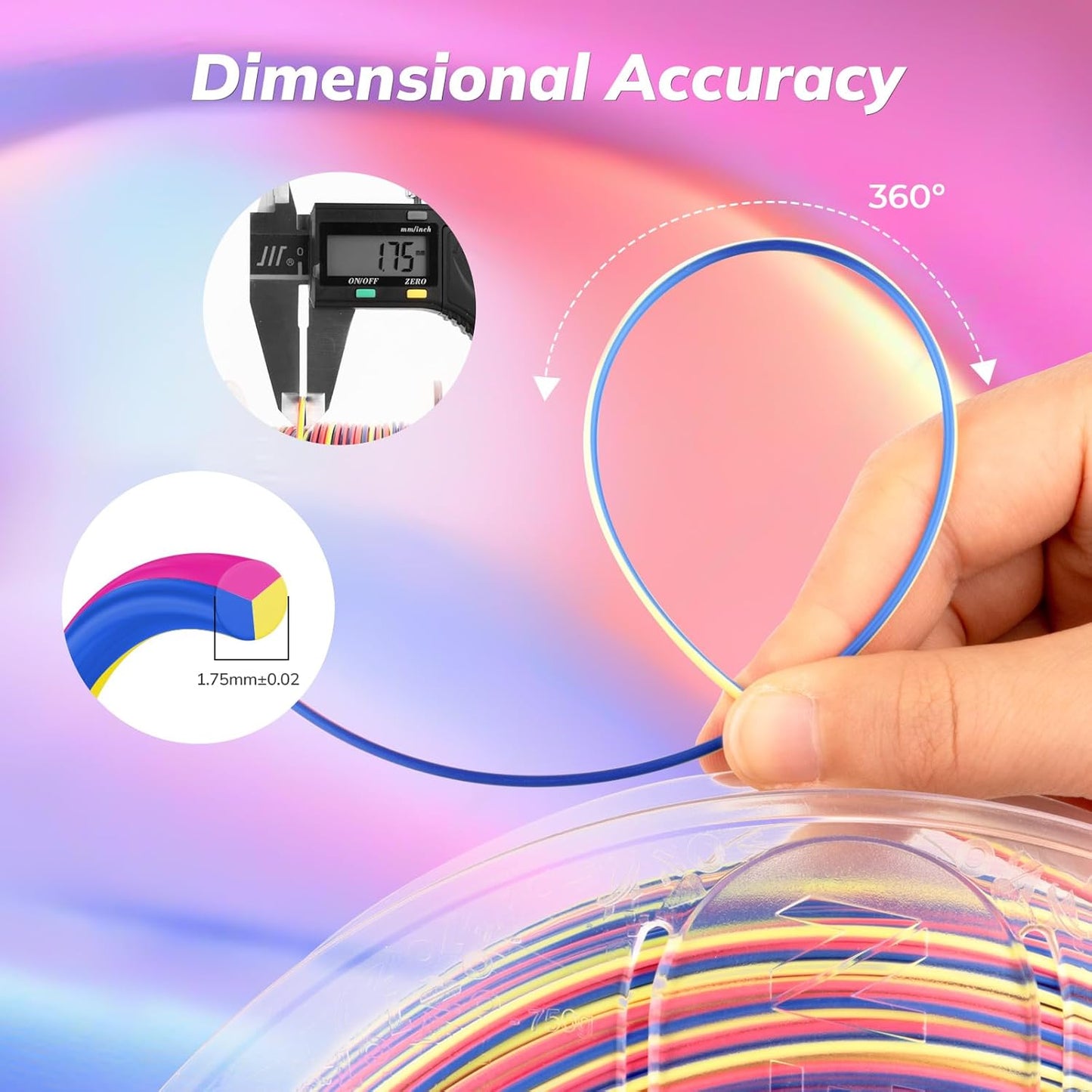 AMOLEN Silk PLA 3D Printer Filament, Shiny Multicolor Rainbow PLA Filament 1.75mm, Fast Color Change PLA 3D Printing Filament for Most FDM 3D Printer, 1kg (2.2lbs), Blue Pink YellowGreen