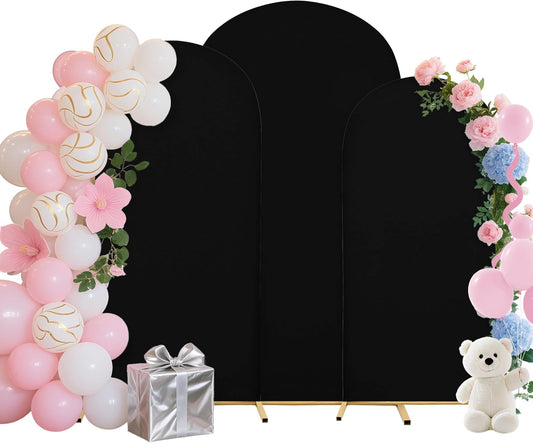 Wedding Arch Covers Arch Backdrop Cover Arch Stand Covers 7.2FT 6.6FT 6FT Set of 3 Arch Cover Spandex Fabric Stretchy Backdrop for Wedding Birthday Party Decoration Baby Shower (Black, Cover Only)
