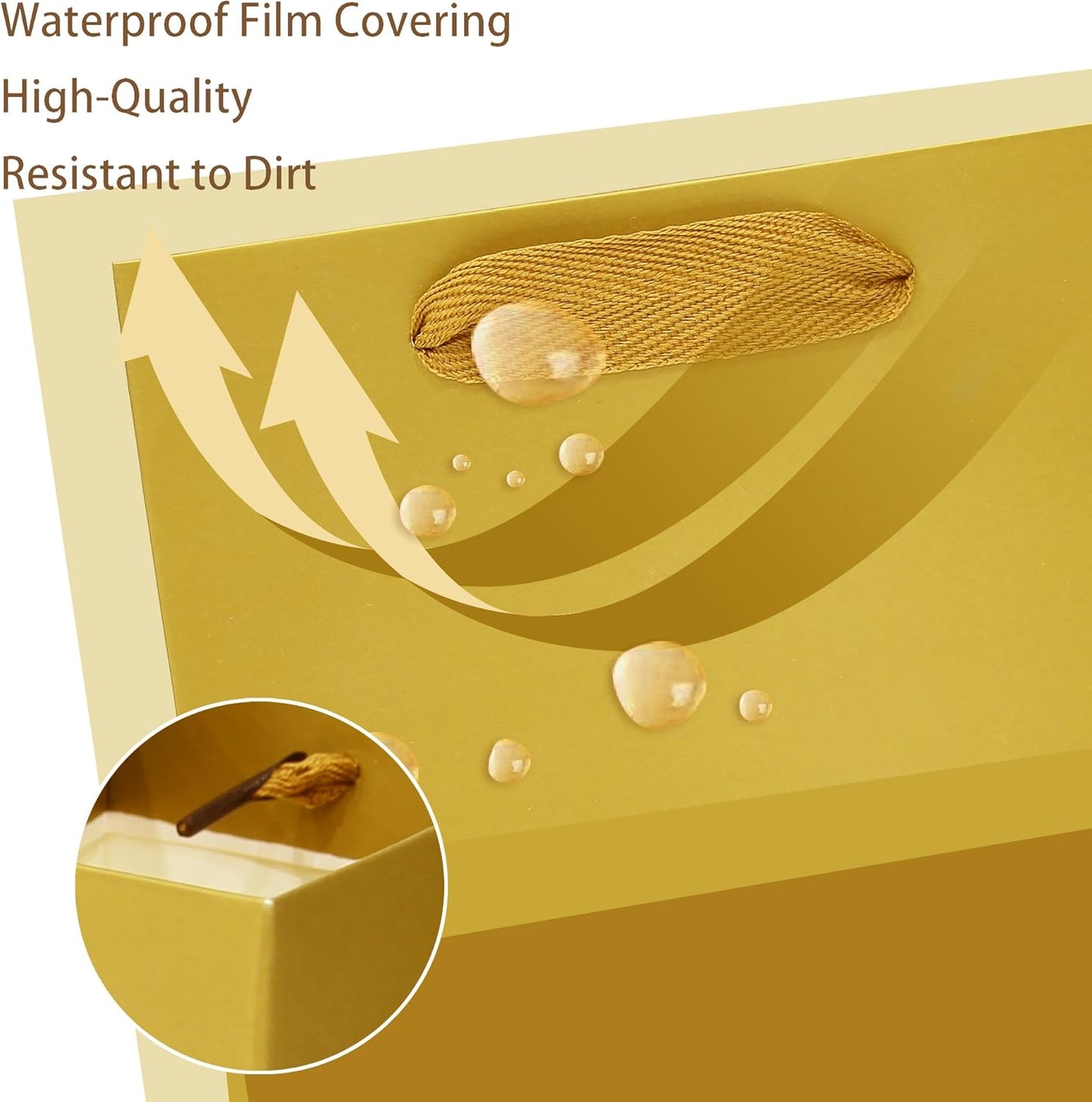 Gold Square Gift Bag 12 in Paper Gift Box Large Square Bottom Kraft Paper Bags with Handles for Party Favor, Birthday Gift Bags (Gold, 12 x 12 x 12 in, 10 CT)