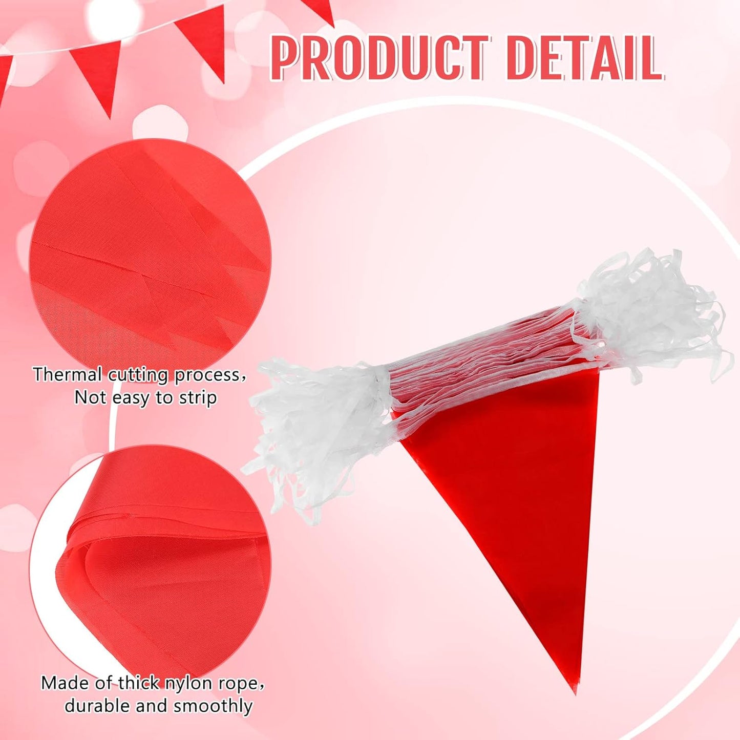 Tatuo 200 Feet Solid Pennant Banners Flags String Triangle Hanging DIY Bunting Flags Party Decorations for Grand Opening Party Banners for Kids Birthday, Shops (Red)