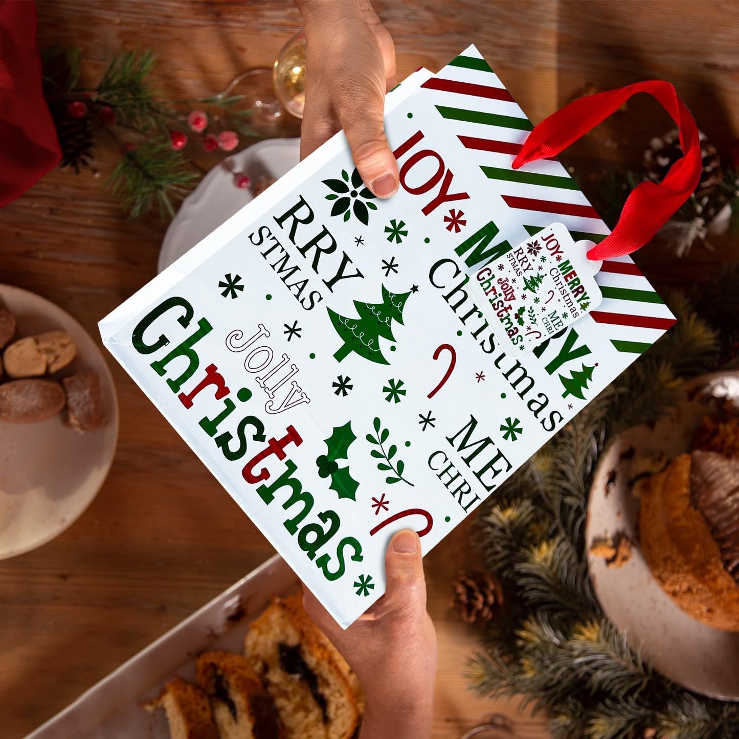 GITMIWS 12 Pack Christmas Paper Gift Bags with Tissue Paper, 9'' Medium Christmas Treat Gift Bags Bulk with handles, Xmas Shopping Tote Goodie Bag for Kids, Xmas Party Favor Decor