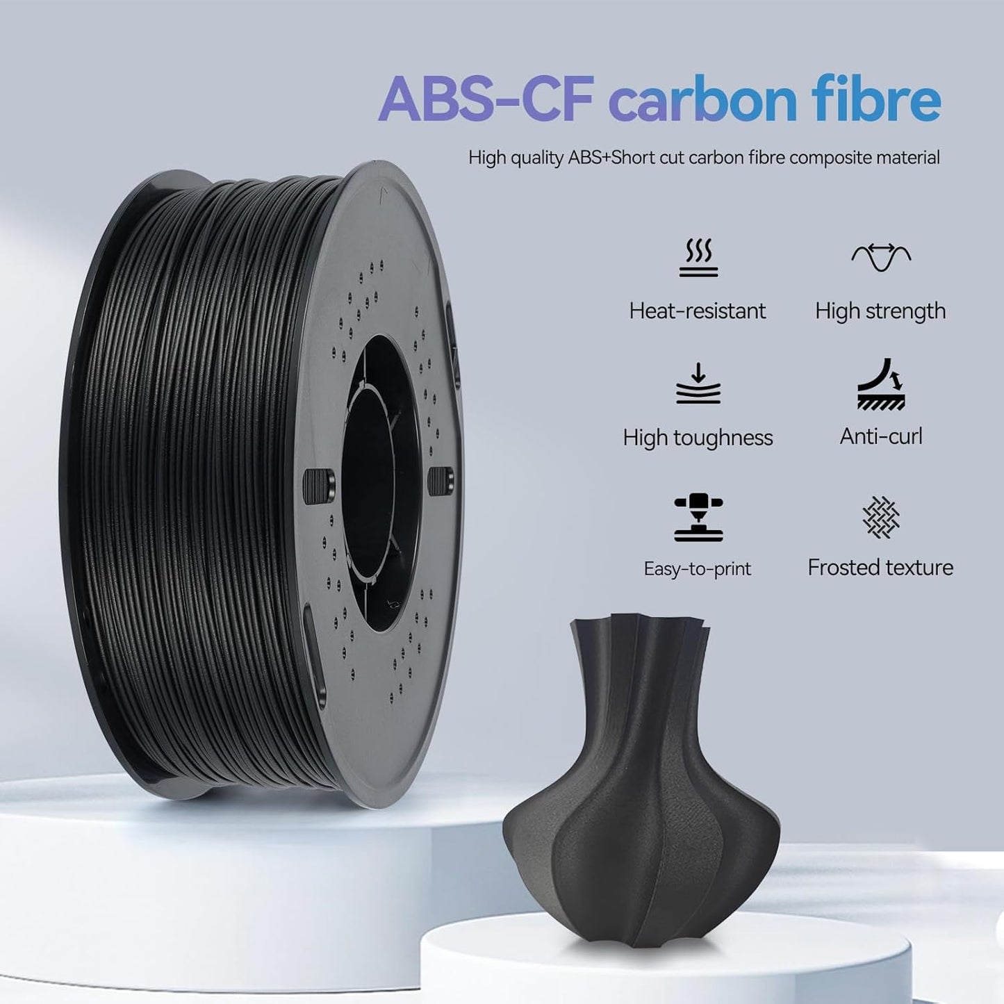 Kingroon Carbon Fiber ABS 3D Printer Filament, ABS CF 3D Printing Filament 1.75mm +/- 0.03mm, 1kg Spool (2.2LBS), Black