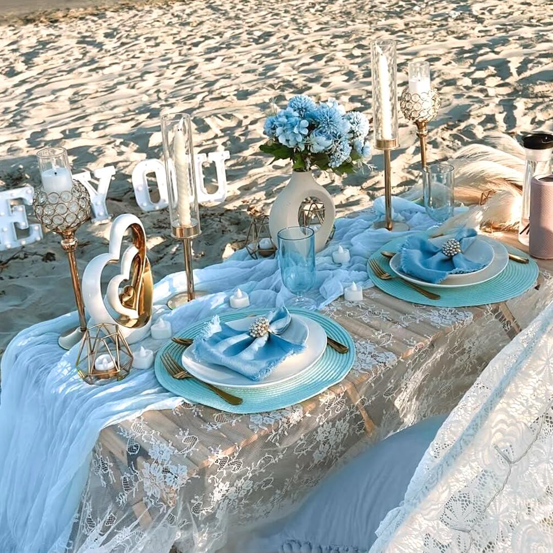 6 Pack Baby Blue Cheesecloth Table Runner 120 inch Gauze Cheese Cloth Table Runner Light Blue 10FT Boho Sheer Runner for Wedding Party Baby Shower Birthday Boy's Room Home Decor