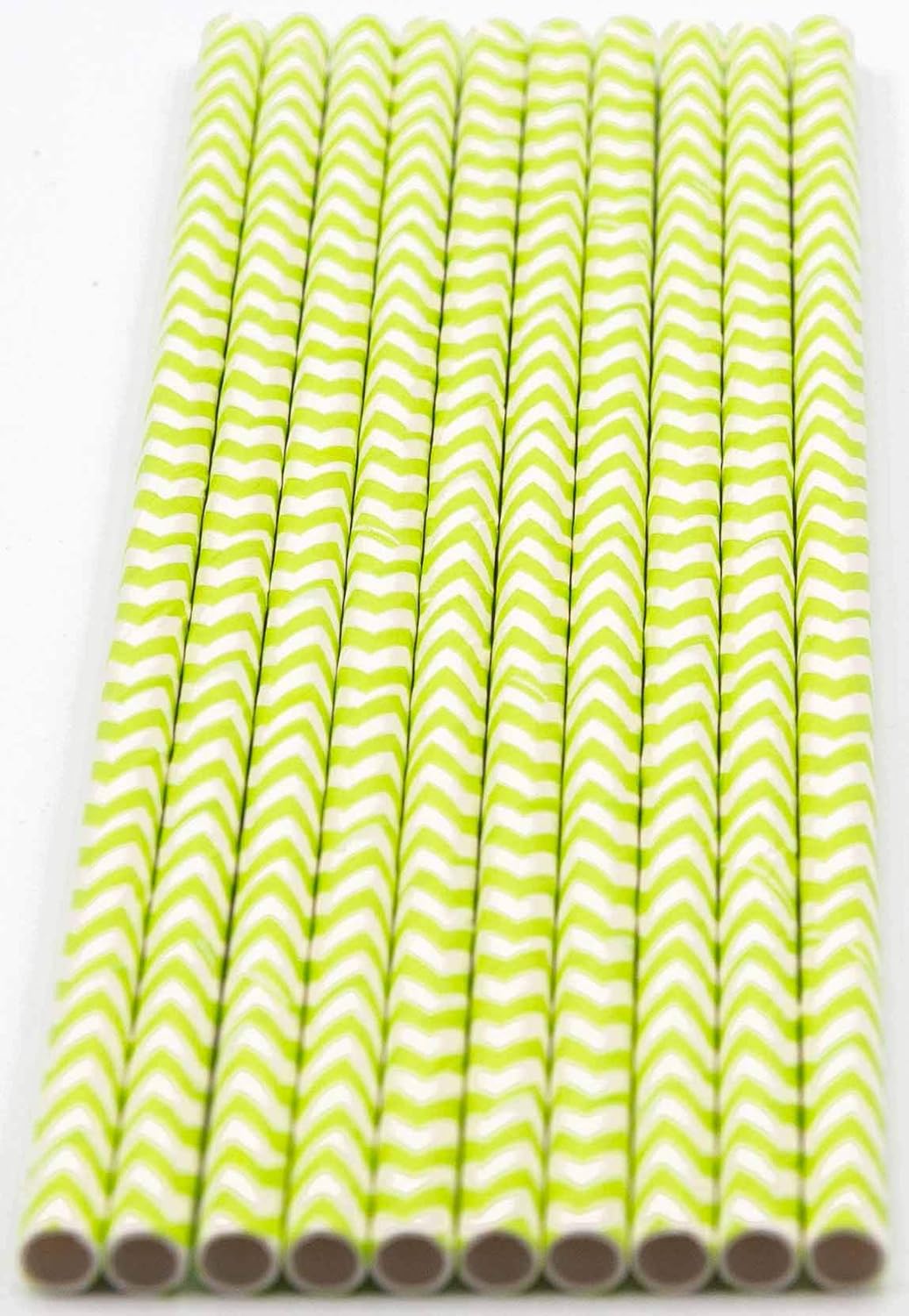 Pack of 300 Green Chevron Biodegradable 4-Ply Paper Drinking Straws (Compostable, Non-toxic, BPA-free)