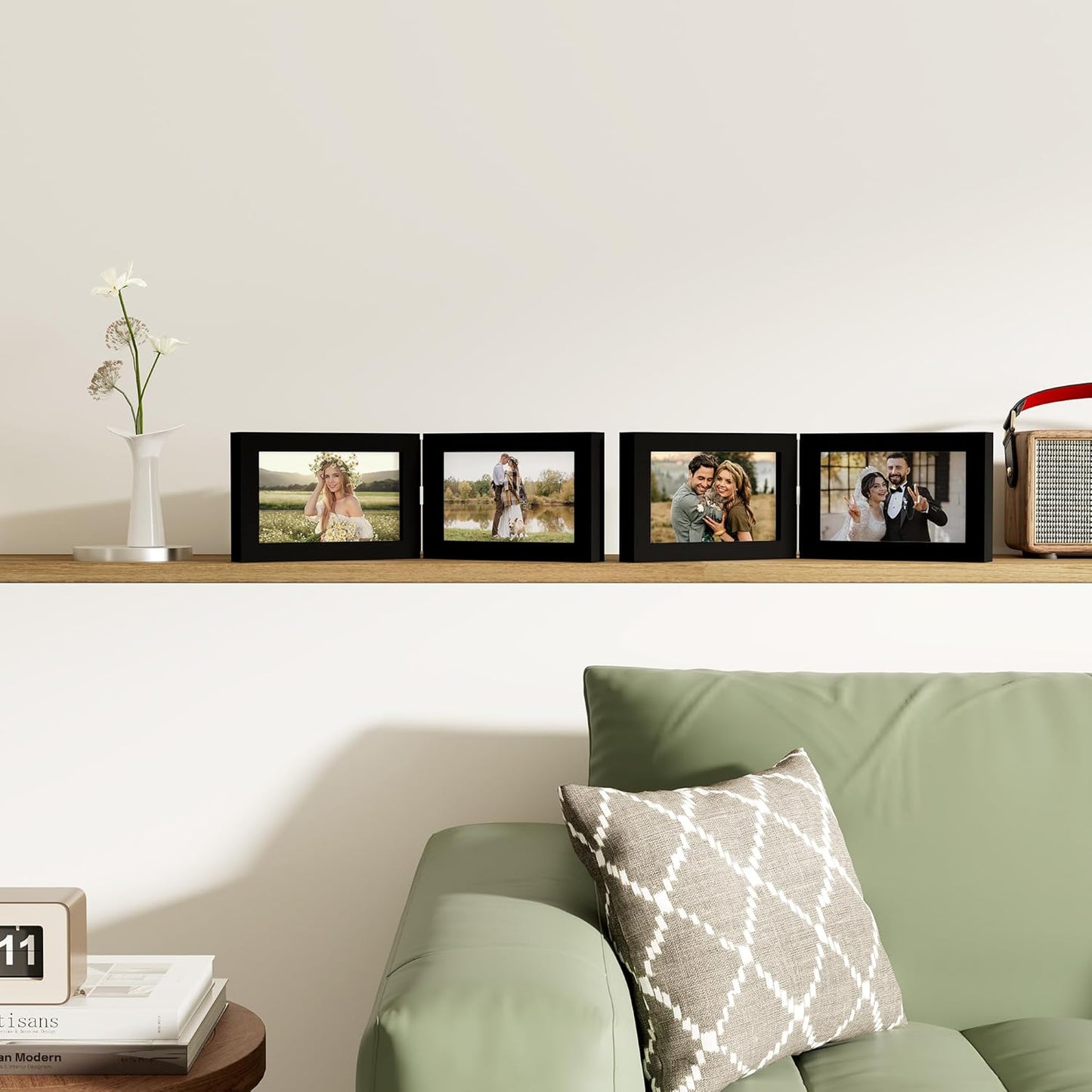 decorUhome Double 6x4 Picture Frame Vertical, Engineered Wood Bifold Photo Frame with Plexiglass for Tabletop Display, 6x4, Black