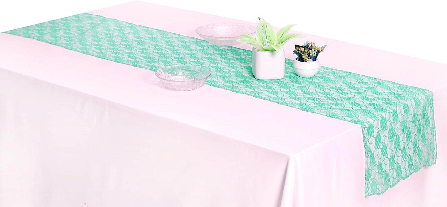 MDS Pack of 15 Wedding 12 x 108 inches Lace Table Runner for Wedding, Decorations for Birthday Parties, Banquets, Graduations, Engagements, and Runners fit Rectangle, Round Table- Mint