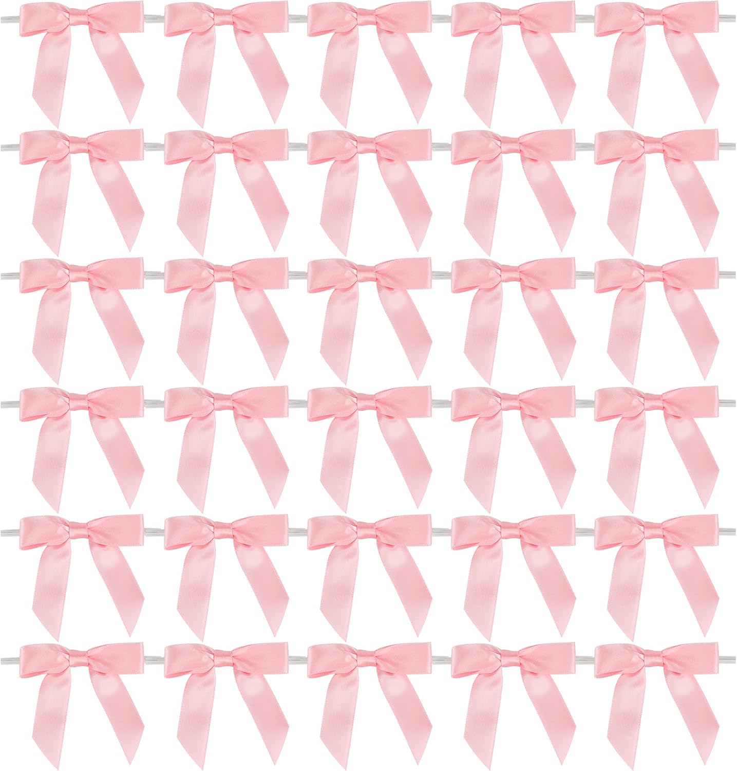 AIMUDI Baby Pink Satin Ribbon Twist Tie Bows 2.5" Light Pink Pretied Bows Premade Craft Bows for Treat Bags Cake Pop Gift Wrapping Basket Wedding Favors Cookie Candy Bagging Baby Shower - 50 Counts