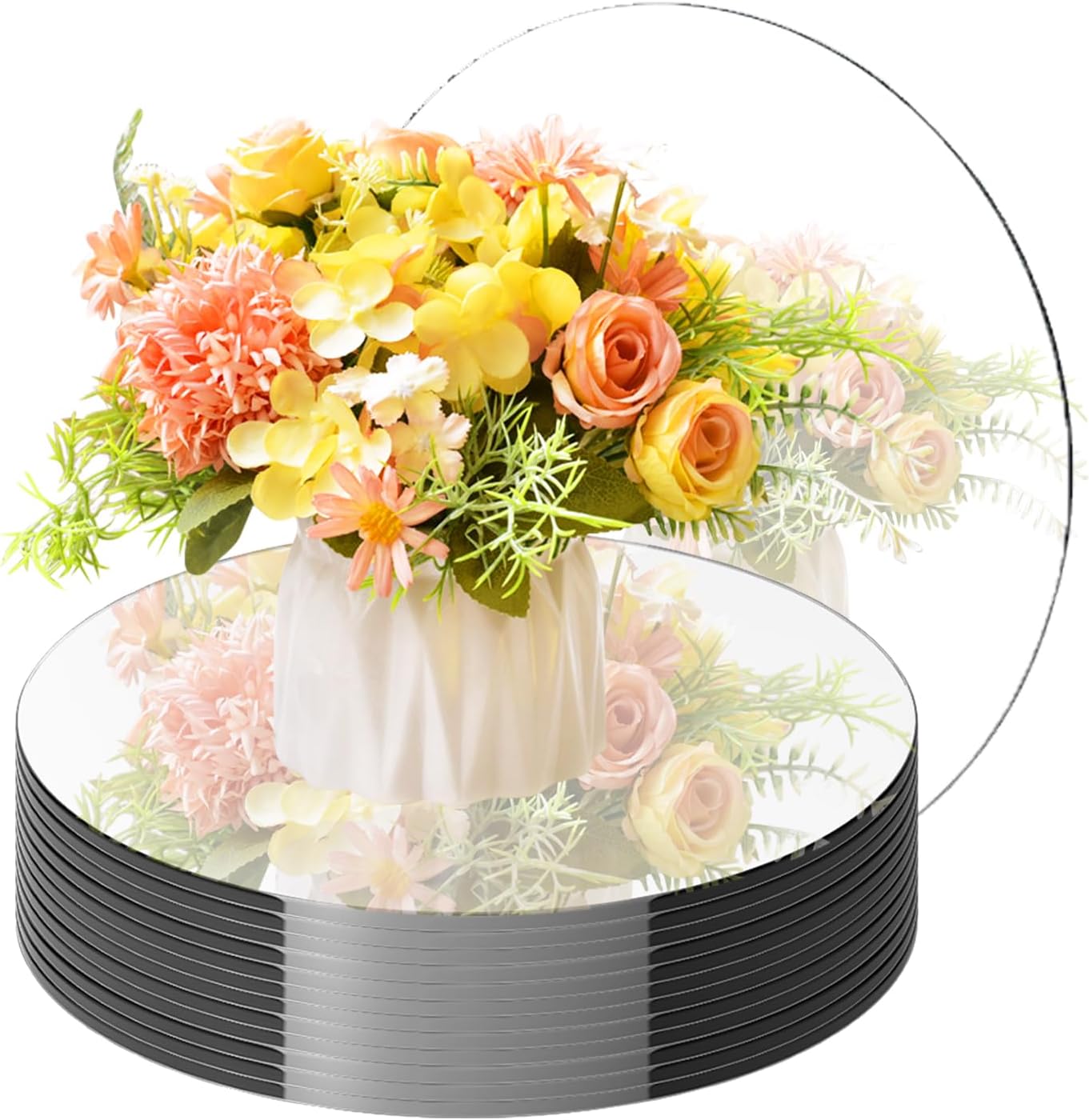 16PCS Acrylic Round Mirrors for Centerpieces Circle Mirror Tiles Candle Plate Set for Table Centerpieces Home Wall Mirror for Wedding Birthday Christmas Table Centerpieces Decorations (10inch +12inch)