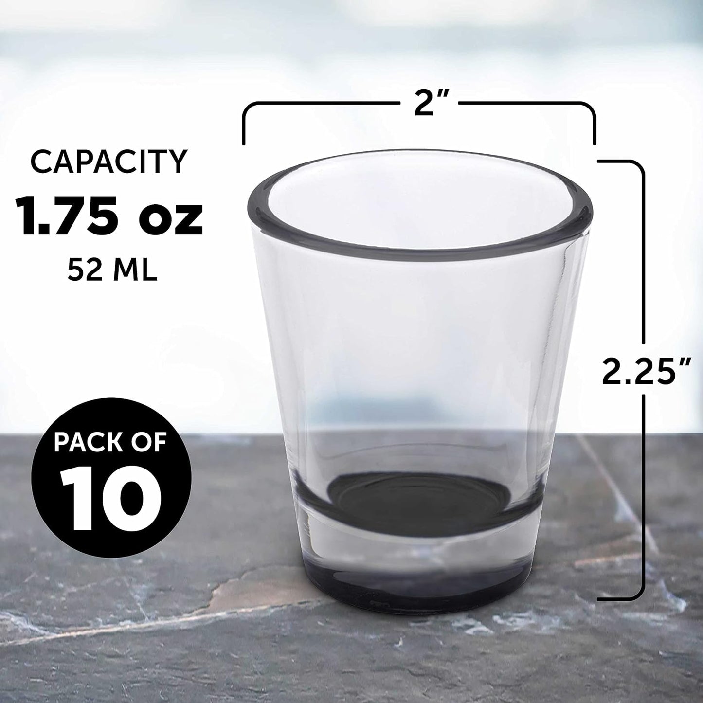 DISCOUNT PROMOS Shot Glasses Set 1.75 oz. Set of 10 Bulk Pack, Wedding Favor, Birthday Party, Tequila Shot Glasses, Vodka Shot Glass - Black Bottom Color