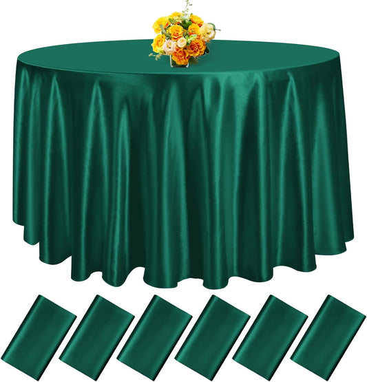 6 Pack 120 Inch Hunter Green Satin Tablecloth - Premium Bright Silky Round Tablecloth Overlay Smooth Fabric Table Cover, Table Decoration for Wedding Party Banquet Events Restaurant Kitchen Dining