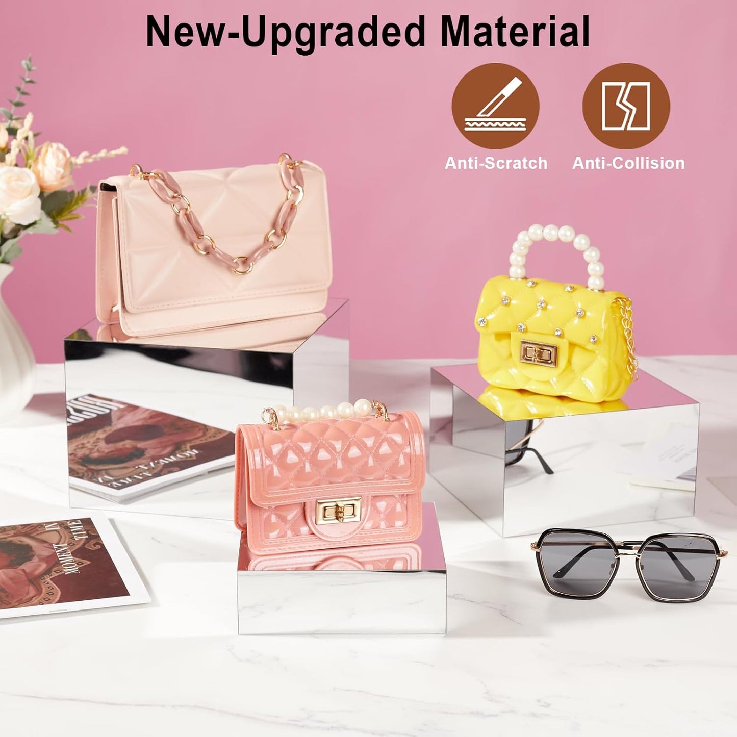 3 Pcs Acrylic Risers for Display, Acrylic Cube Box Food Display Risers Stand Shelf for Catering Dessert Collectibles Jewelry Figures Party (Silver3pc)