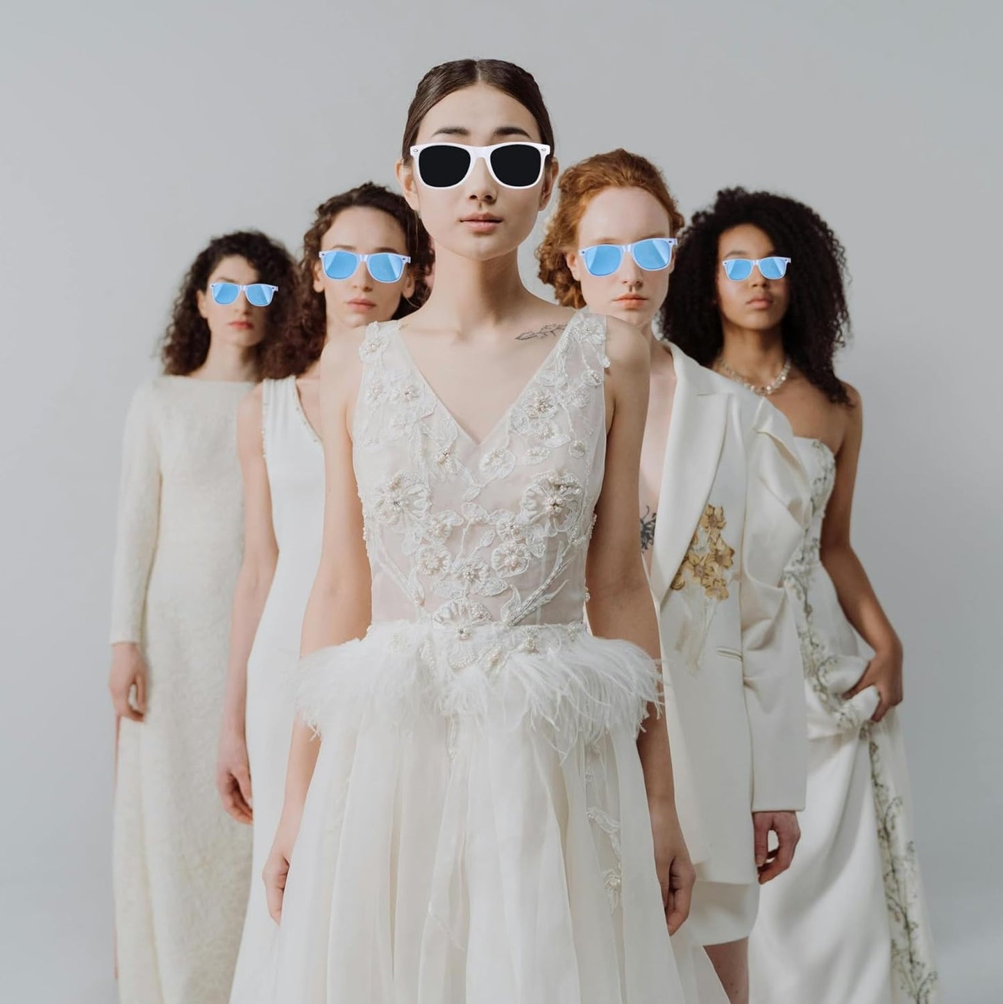 Bridesmaid Scrunchies Proposal Gifts Bachelorette Hair Claws Clips Girls heart sunglasses for Wedding Party Favors (White&Black)