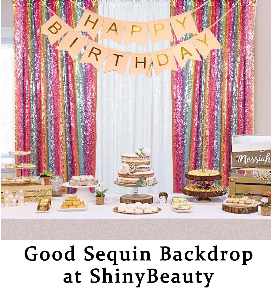 ShinyBeauty 4x10ft Rainbow Sequin Photo Backdrop - Glitter Wall Decor for Wedding, Birthday, Baby Shower - Reusable & Lightweight