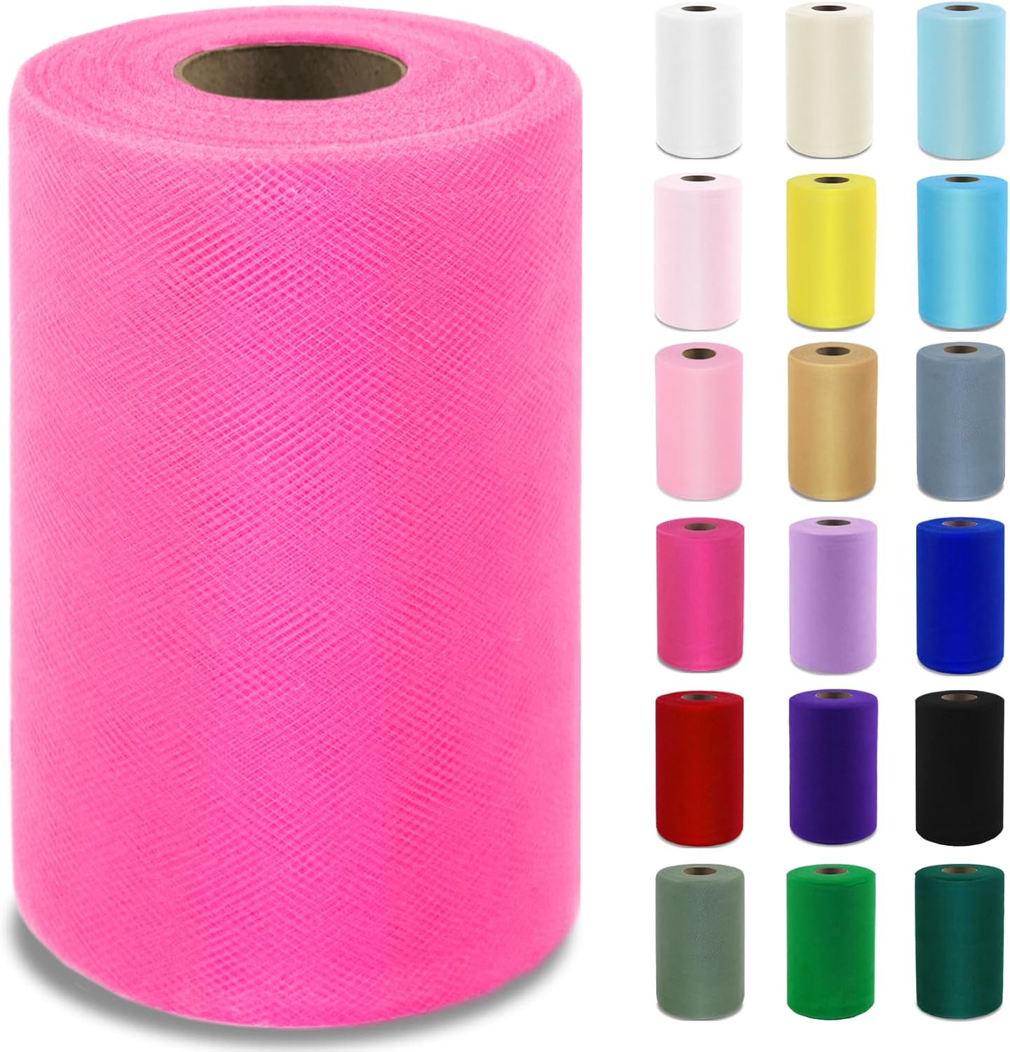 Fluorescent Pink Tulle Fabric Roll 6”by 100 Yards (300 ft) Soft Tulle Spool for DIY Crafting Favor Supplies, Tutus, Wedding, Party Decorations, Gift Wrapping