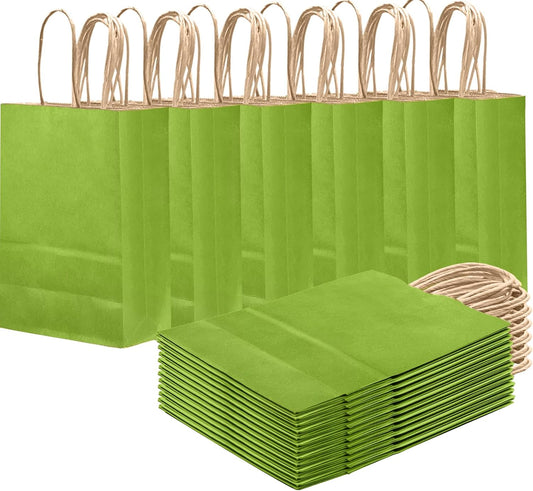 qiqee Forest Green Gift Bag with Handles Bulk 24Pcs Paper Bags -8.3"x6"x3. 15" Party Favor Bags - Solid Color