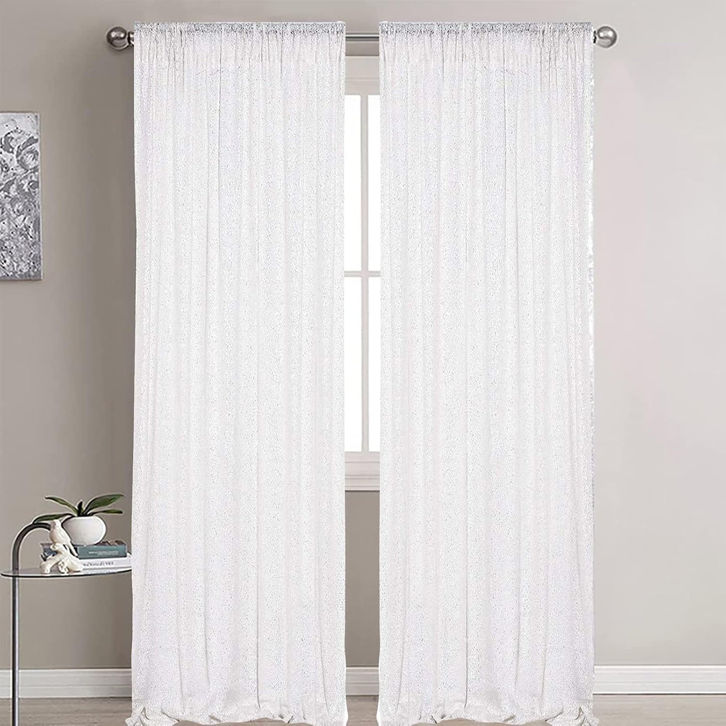 White Sequin Backdrop 2 Panels 2FTx8FT Glitter Drapes Sparkle Photo Backdrop Party Wedding Baby Shower Curtain Sparkle Photography Background Party Decor