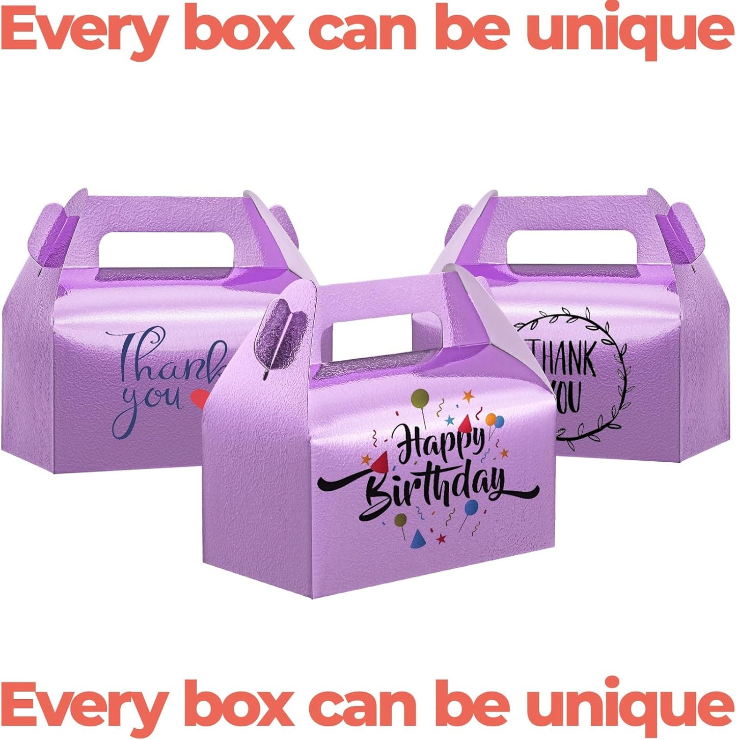UnicoPak 30 Pack Glossy Purple Gable Treat Boxes, Party Favor Boxes, Gift Boxes for Kids, for Snacks, Candy, Toys, Birthday Party, Wedding, Halloween, Christmas – 6.5x3.5x4 Inches