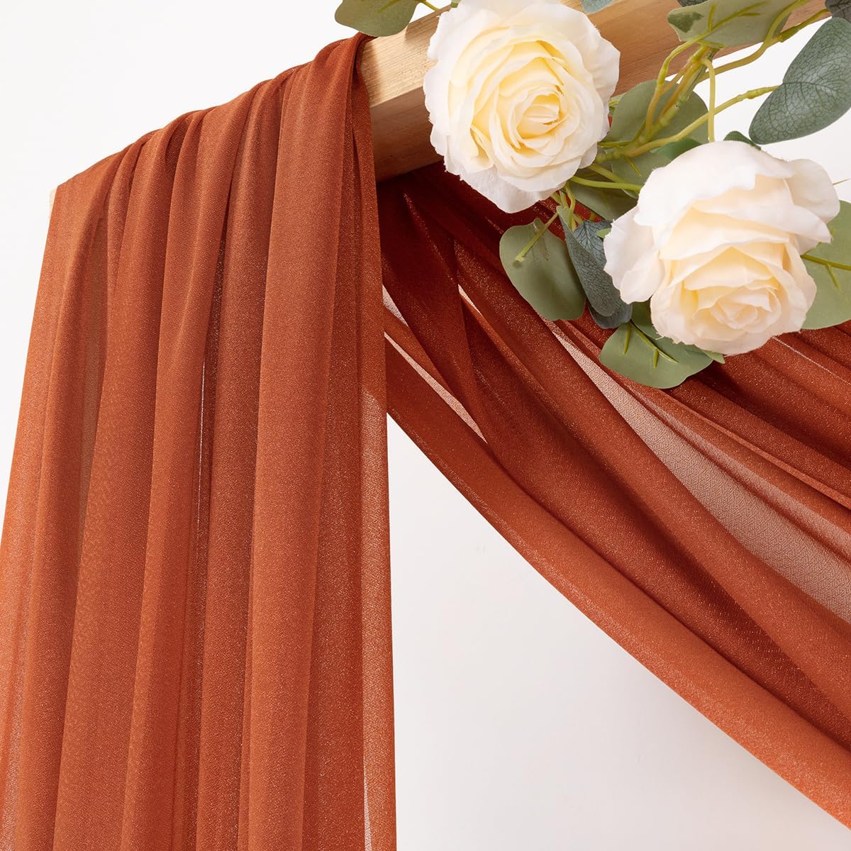 MLMC Terracotta Wedding Arch Draping Fabric 2 Panels 29" x 20 FT Extra Long Gauze Drapes Sheer Backdrop Curtains 6.6 Yards Outdoor Drapery Panels for Fall Wedding Ceremony Party Ceiling Decoration