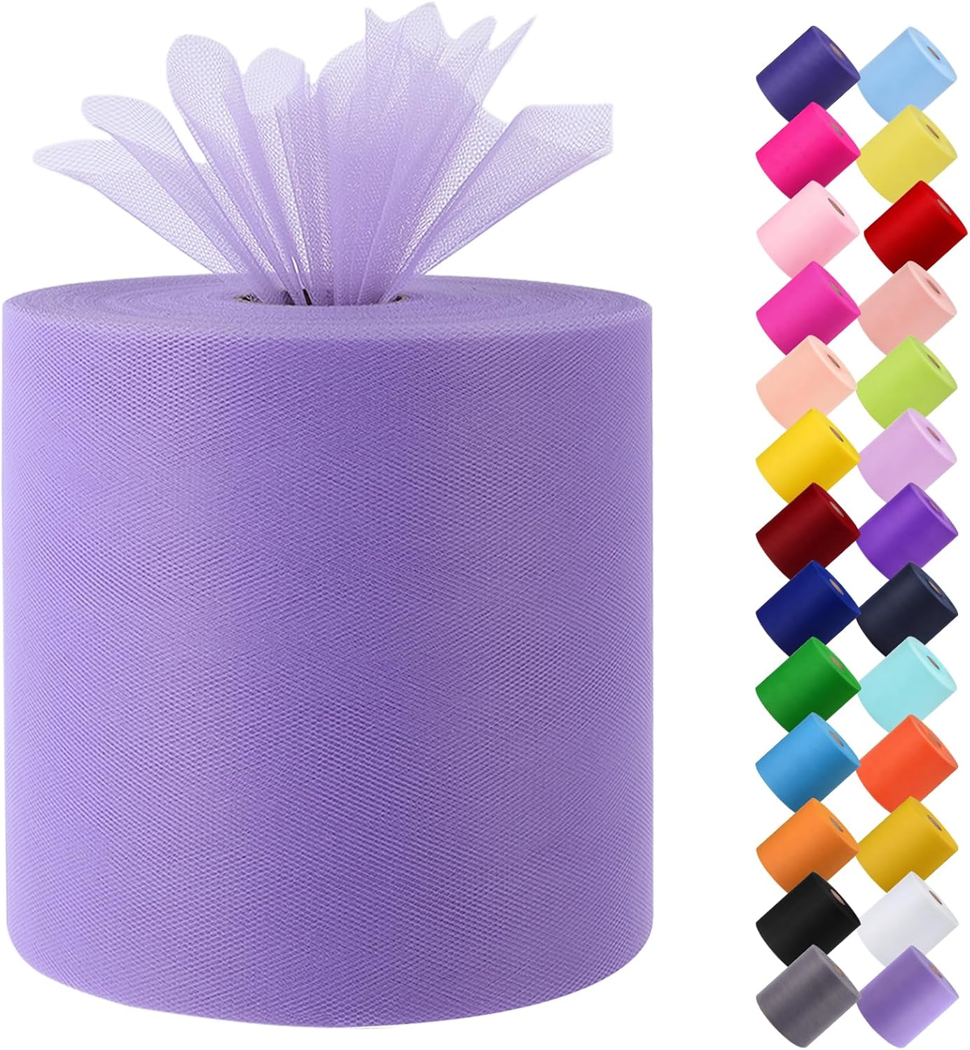 Tulle Fabric Roll, 6” by 200 Yards (600FT) Tulle Organza Fabric Spool for DIY Tutu Skirt Baby Shower Decor Wedding Backdrop Crafts Birthday Party Supplies (Lavendar)