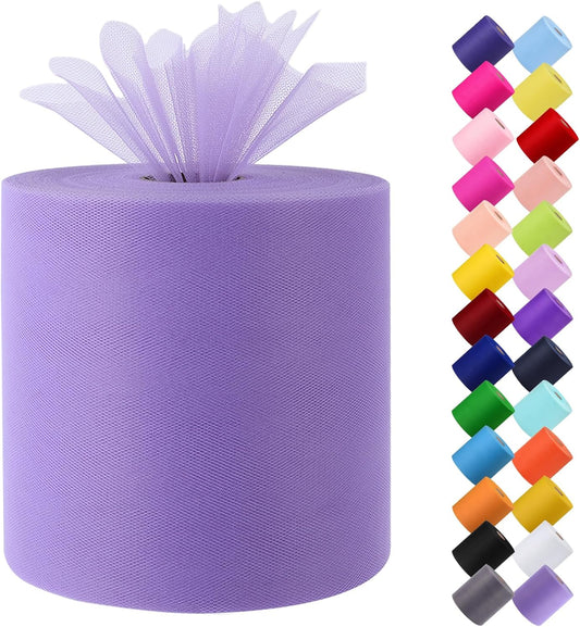 Tulle Fabric Roll, 6” by 200 Yards (600FT) Tulle Organza Fabric Spool for DIY Tutu Skirt Baby Shower Decor Wedding Backdrop Crafts Birthday Party Supplies (Lavendar)