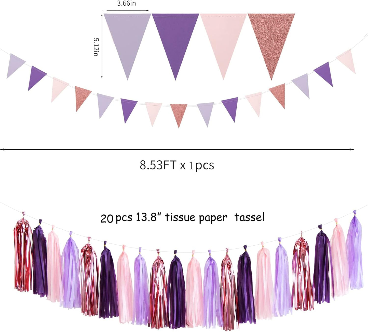 Rose-Gold Pink Purple Party Decorations - 30pcs Tissue Pom Poms Streamers,Baby Shower Decorations Girl Women Birthday Tassel Garland Banner,Bachelorette Wedding Engagement Decor Lasting Surprise