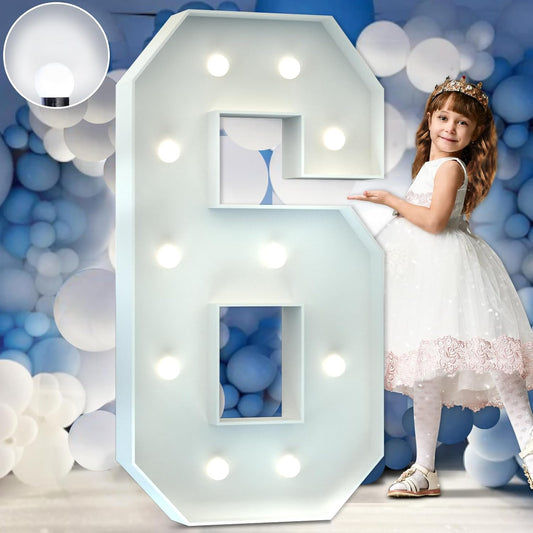 Marquee Numbers 4 Feet Tall Big Light Up Numbers 6th 16th 60th Happy Birthday Decorations Girl Boy Sweet 16 White Anniversary Party Decor Large Cardboard Prop Backdrop Sign 6