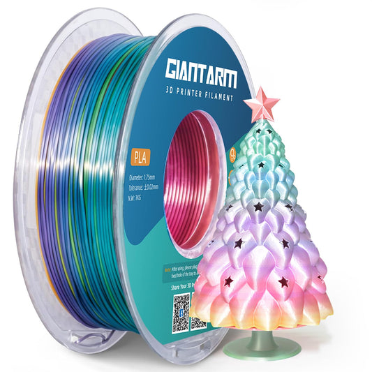Silk Rainbow Color Lime Purple Blue Yellow Green Filament with 1.75mm Dimensional Accuracy +/-0.03mm, 1080 Feet per Roll, Vacuum Packaging, 3D Printer PLA Filament GIANTARM