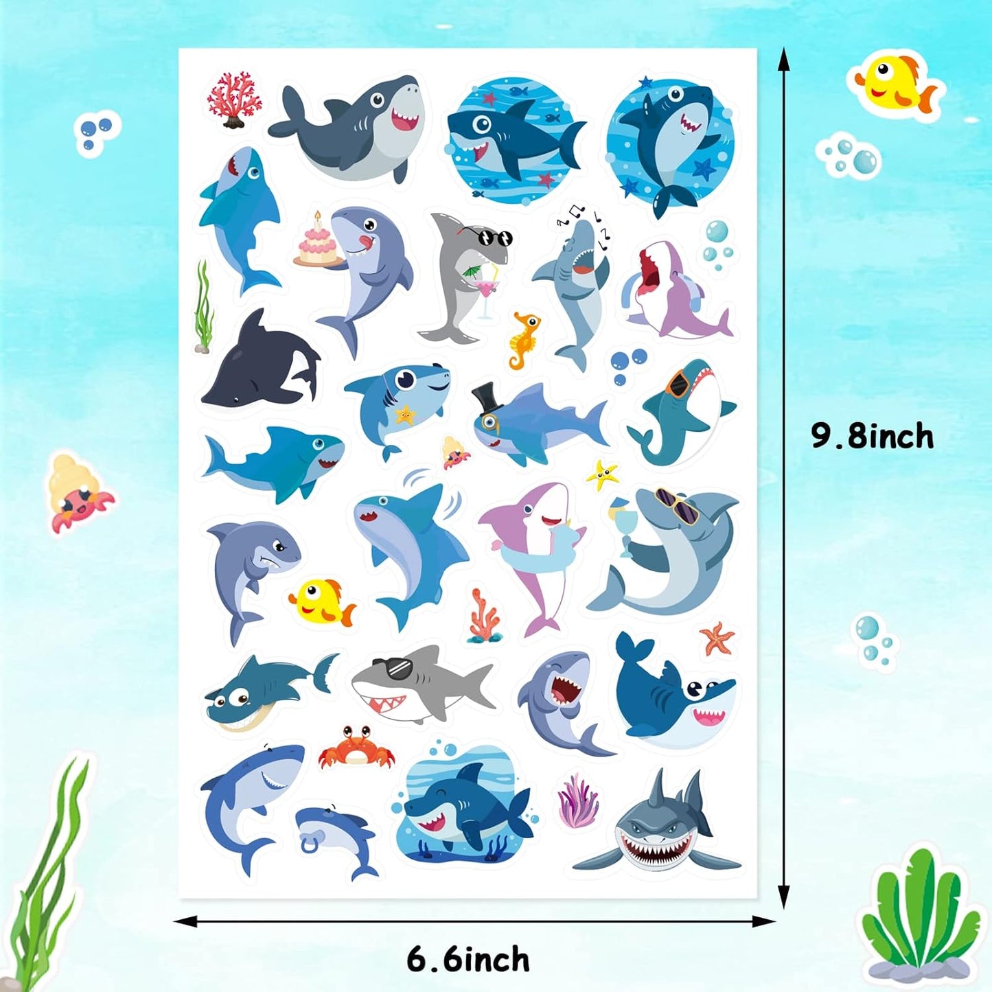 Cool Shark Stickers 755 Count Ocean Sea Animal Tropical Fish Shark Adhesive Decal Stickers for Boys Girls Birthday Invitations Under The Sea Party Goodie Gifts Bags Sticker Decor Class Rewards
