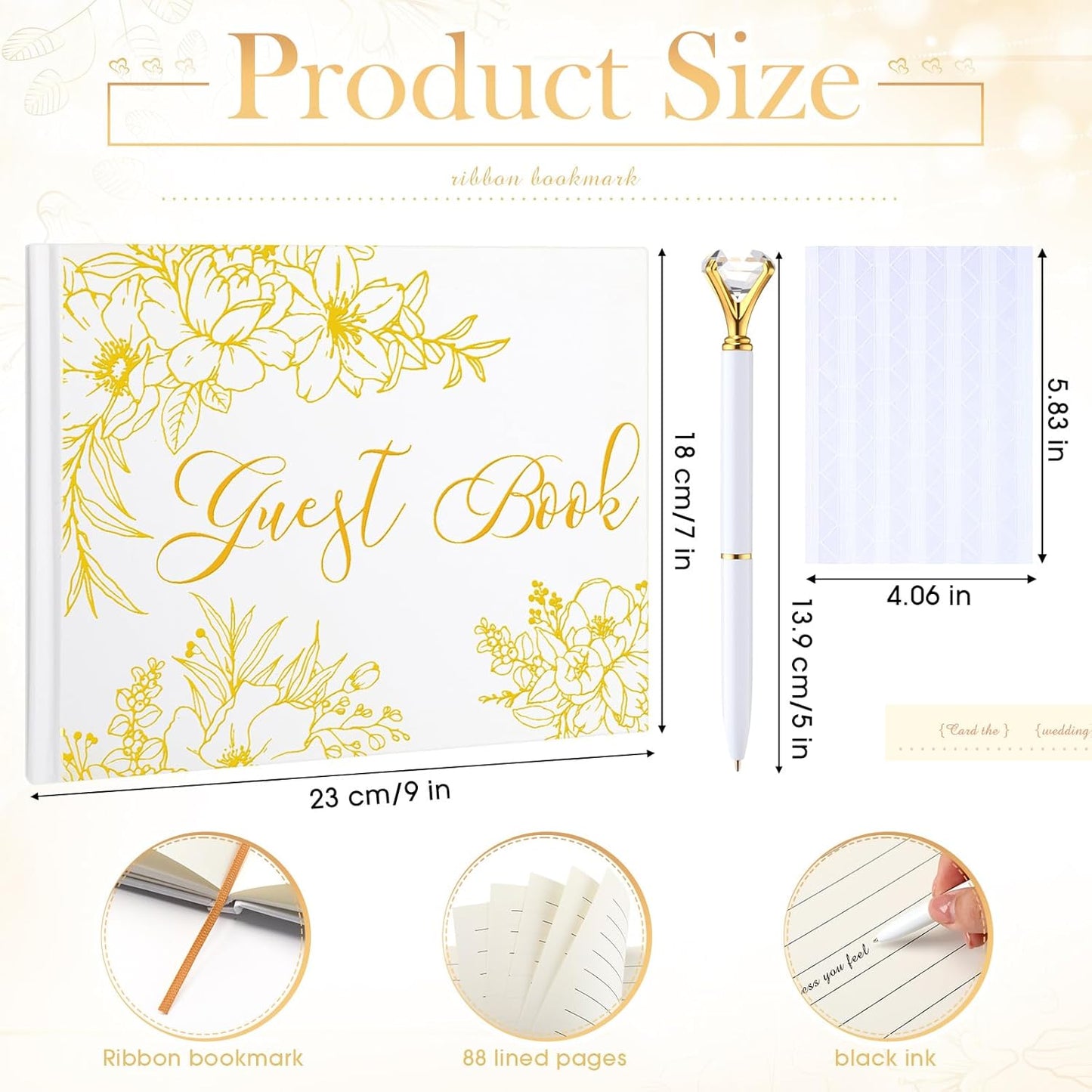 Wedding Guest Book Personalized Photo Guestbook to Sign at Reception Wedding Guest Sign in Book Photo Album Hard Cover 88 Lined Pages for Baby Shower Birthday Anniversary Party(Gold Foil)