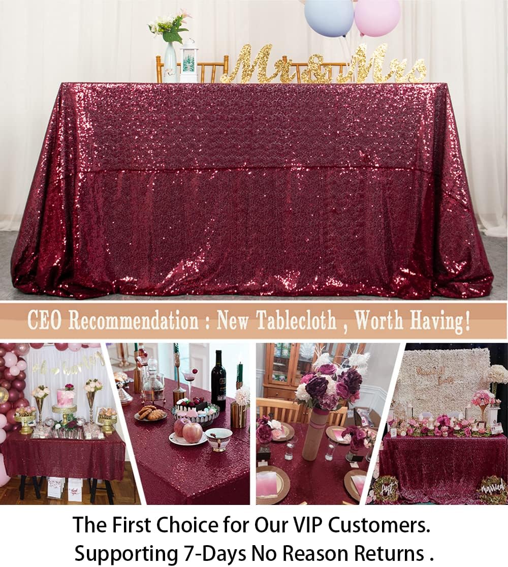 ShinyBeauty Sequin Tablecloth Burgundy 72x72-Inch Square Tablecloth Sequin Table Cover Glitter Table Cloth 6ft for Parties Maroon Sparkly Linens for Wedding Bridal Shower Birthday Party