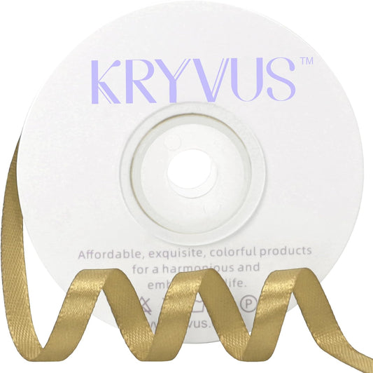 Light Gold Satin Ribbon 1/4 inch X Continuous 25 Yards, Single Face Polyester Ribbon Perfect for Gift Wrapping, Flower Bouquet, Wedding Decor, Crafts, Bow Making, Sewing and More