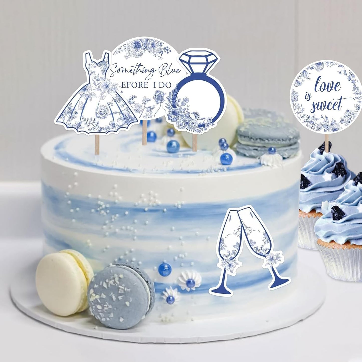 20PCS Something Blue Before I Do cupcake toppers,Something Blue Before I Do Bridal Shower Decorations Cake Topper for Bridal Shower Bachelorette Wedding Engagement Party