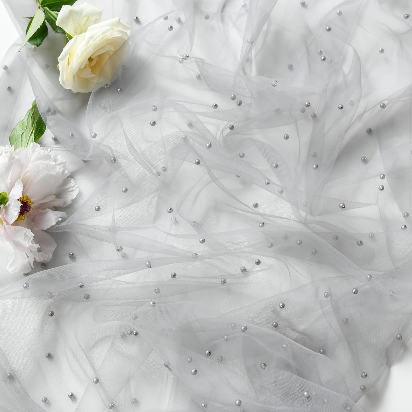 Artoid Mode Pearl Grey Gauze Table Runner 120 Inch 10FT, Seasonal Sheer Dining Holiday Wedding Birthday Baby Shower Table Decor for Home Party