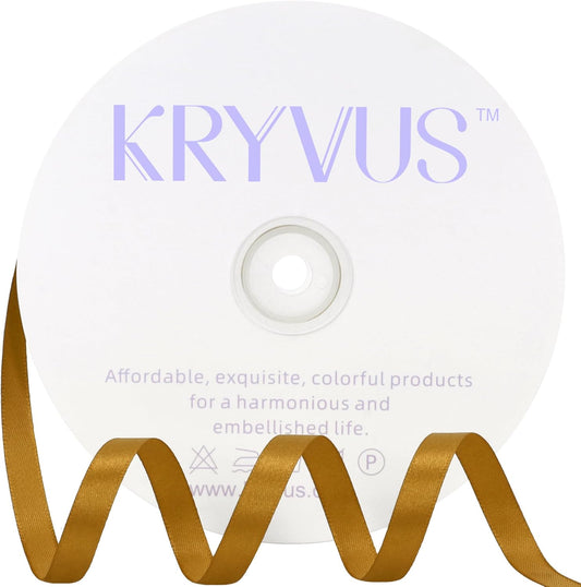 Gold Satin Ribbon 3/8 inch X Continuous 100 Yards, Single Face Polyester Ribbon Perfect for Gift Wrapping, Flower Bouquet, Wedding Decor, Crafts, Bow Making, Sewing and More