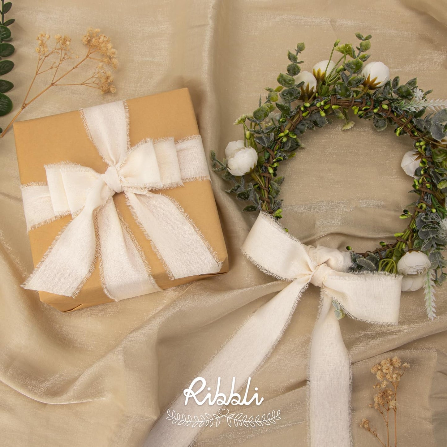 Ribbli 3 Rolls Ivory Ribbon 1.5 Inch x 18Yards Cream White Handmade Cotton Frayed Fringe Ribbons for Gift Wrapping Wedding Invites Bridal Bouquets Baby Shower DIY Crafts Home Decor