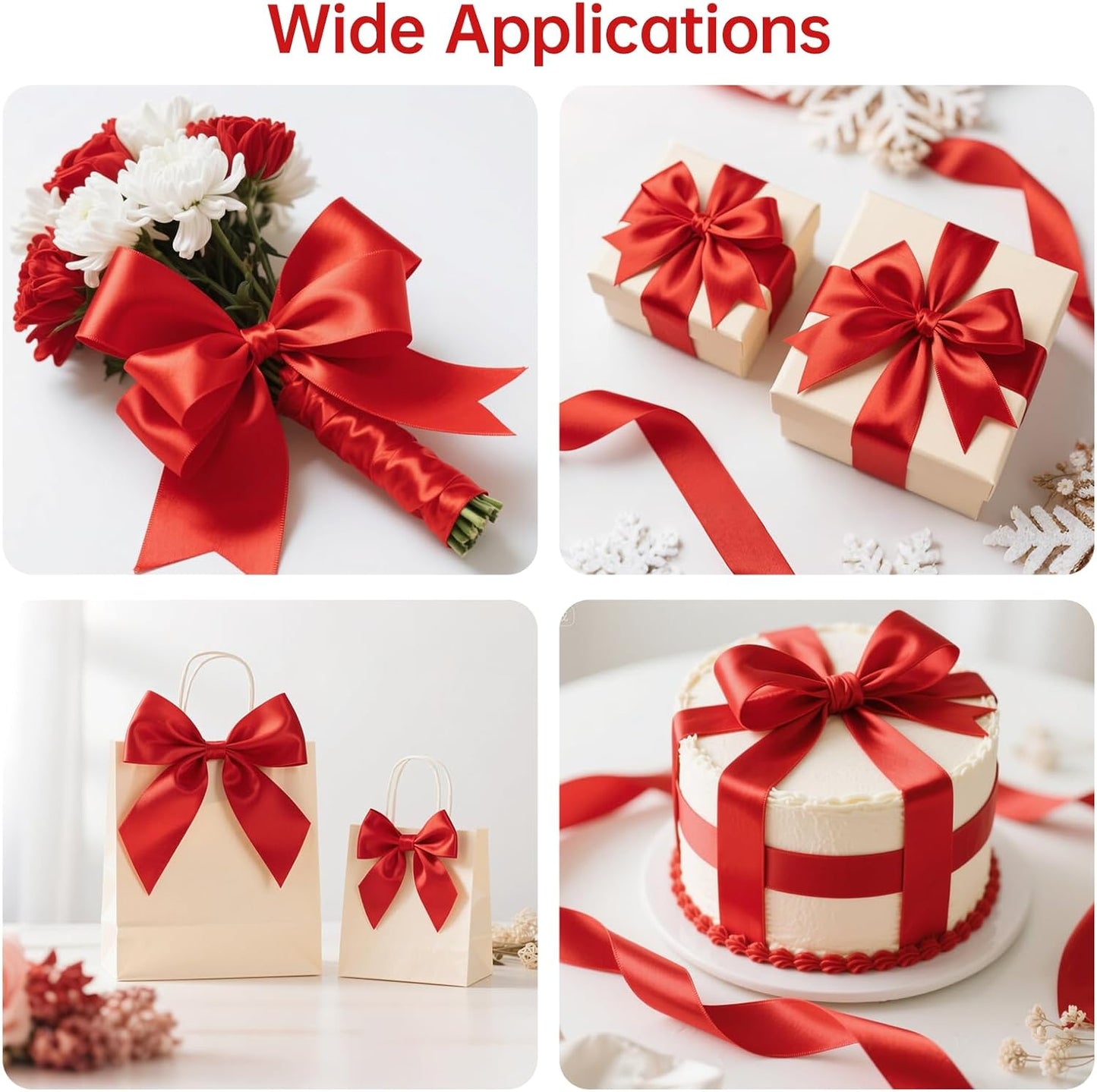 Red Satin Ribbon 1 Inch Wide x 50 Yards, Double Sided Polyester Ribbon for Christmas Crafts, Gift Wrapping, Valentine’s Day Decorations, Party and DIY Projects