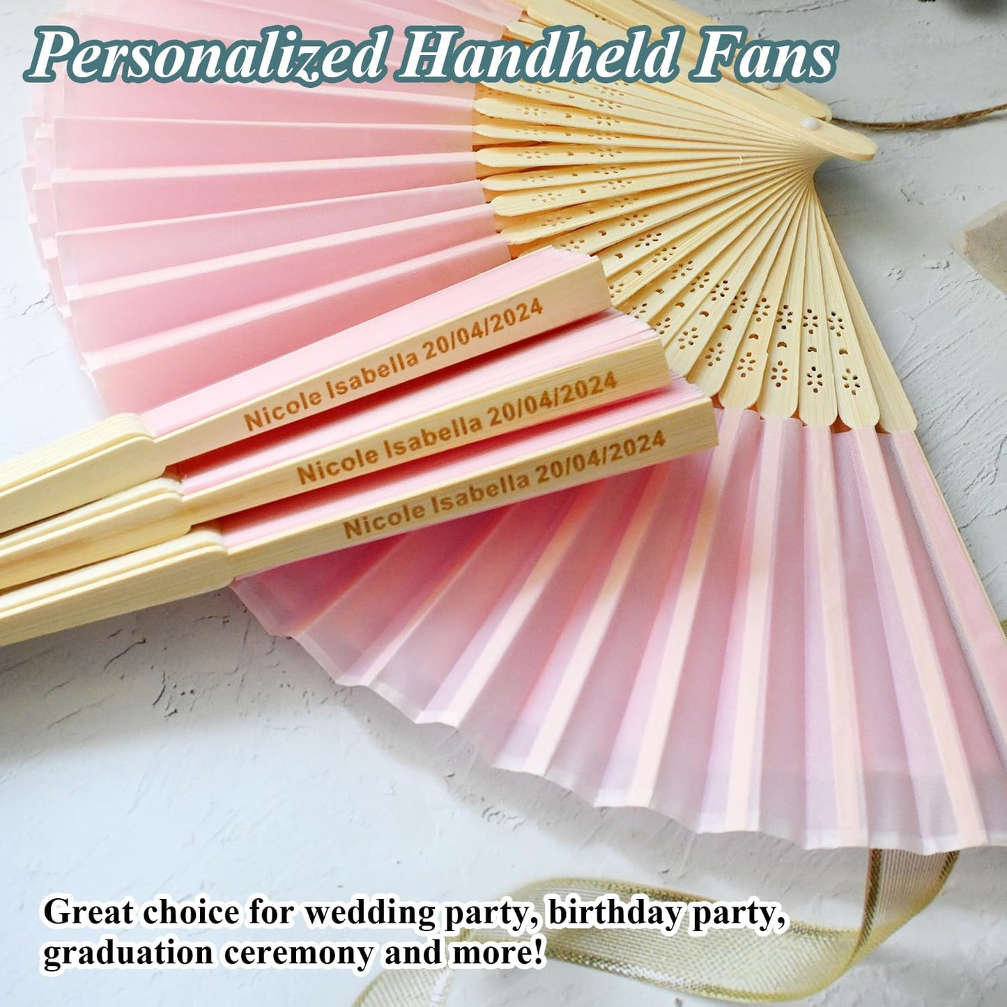 15 Sets Personalized Pink Hand Fans, Custom Engraved Folding Fans for Wedding Guests, Bamboo Folded Handheld Fan Wedding Fan Bridal Dancing Props Party Favors Bridal Shower Gifts