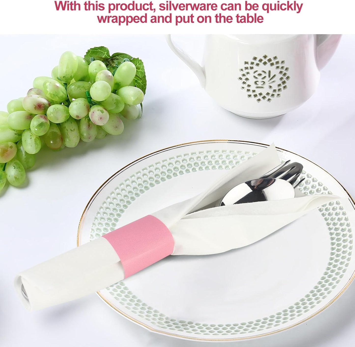 Germiwipe Paper Napkin Band Box of 500,Napkin Rings Self Adhesive,Silverware Wraps Bands (Pink, Pink-500pcs)