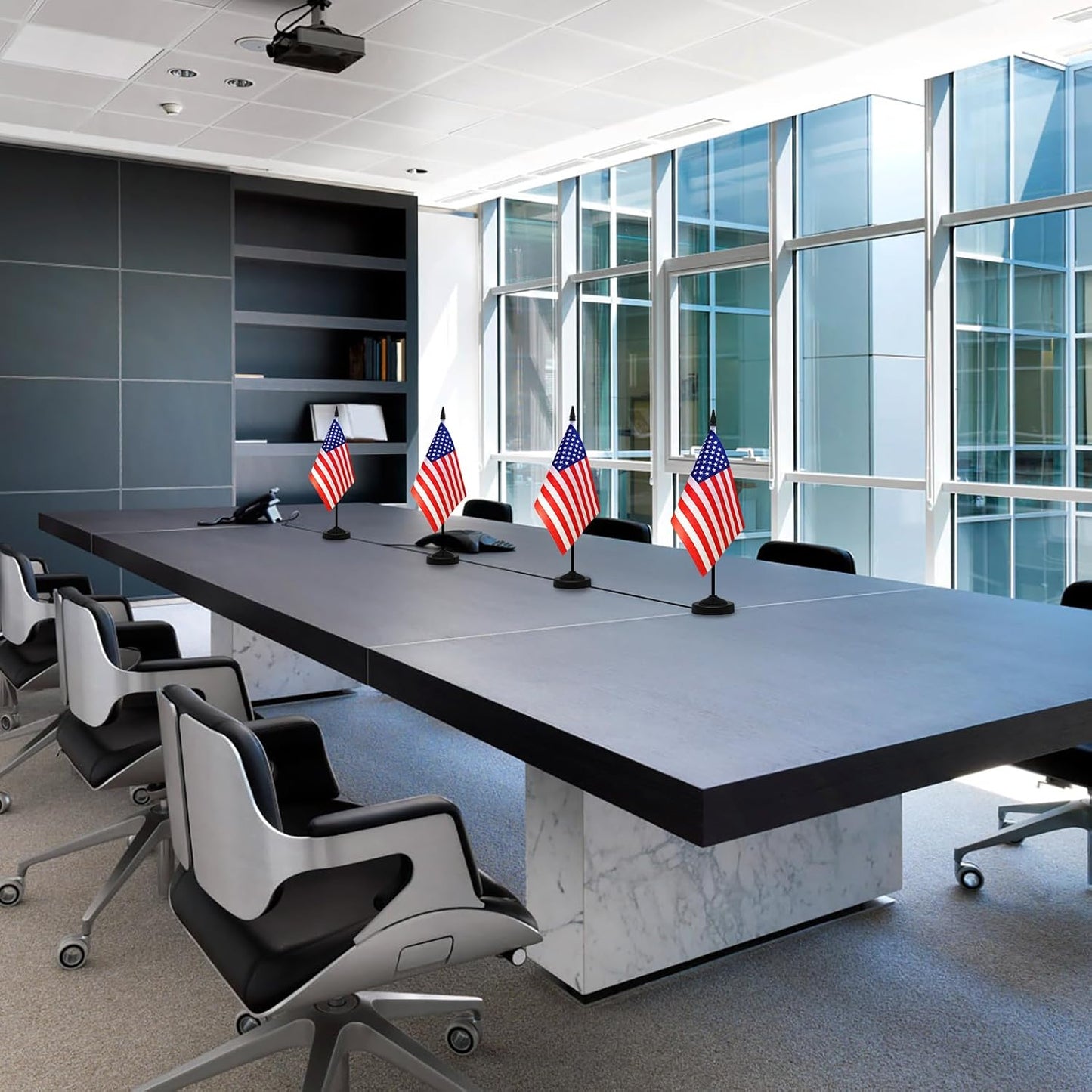 NQ American Desk Flag Set, 8.3 X 5.5 Inch Small American Flags on Stick, Mini American Flag with Stand Base, US Flag Decor for Table, Office, Home, Festival Decoration (2 Pack)