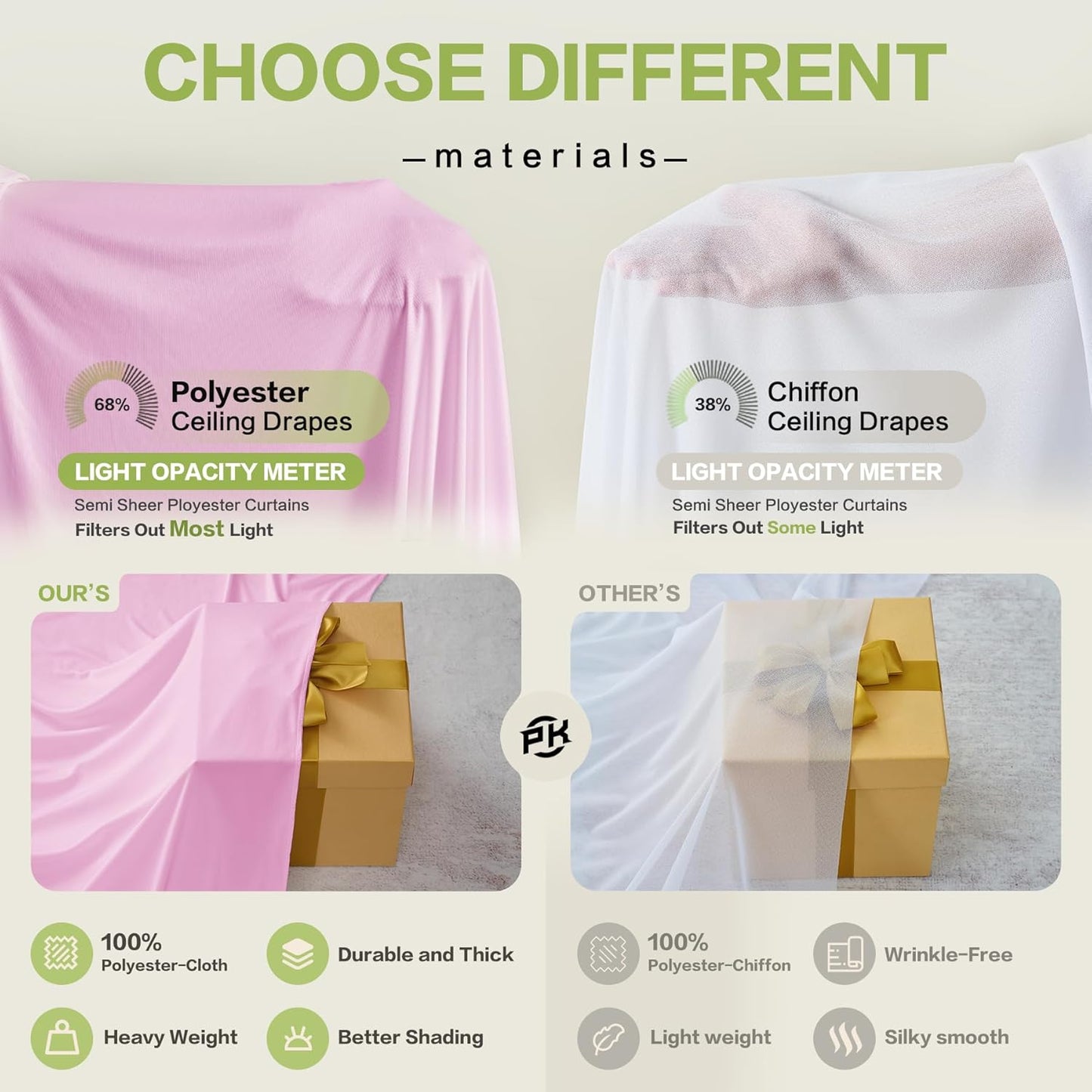 PartyVillage 10ft×15ft Light Pink Backdrop Curtain for Wedding Parties, 2 Panels Wrinkle Free 15 FT Long Polyester Photo Backdrop Drapes Back Drop Cloth for Birthday Photography Background