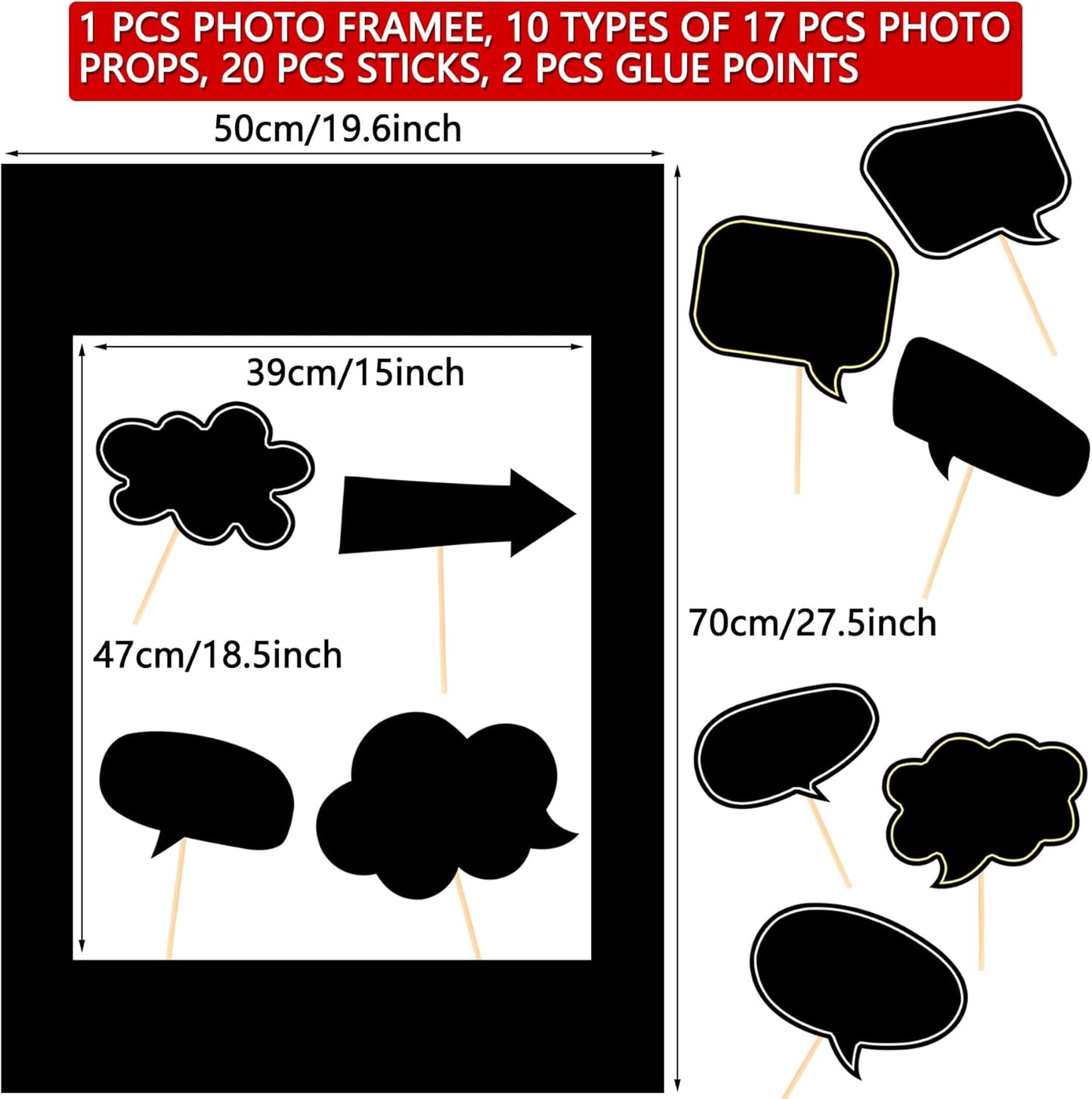 18pcs Blank Photo Booth Props Black Chalkboard Photo Booth Props Frame with Bubble DIY Photo Props for Birthday Wedding Party Supplies(Black)