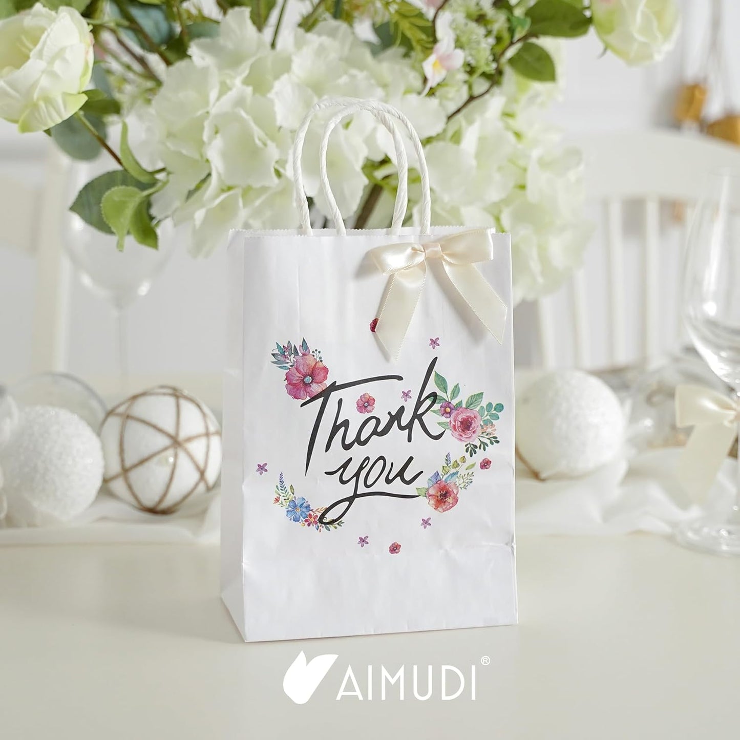 AIMUDI Ivory Bows 2.5" Pretied Satin Ribbon Bows Premade Twist Tie Bow for Treat Bags Cake Pop Bow for Wedding Favors Mini Bows for Gift Wrapping Baby Shower Decorations - 50 Counts