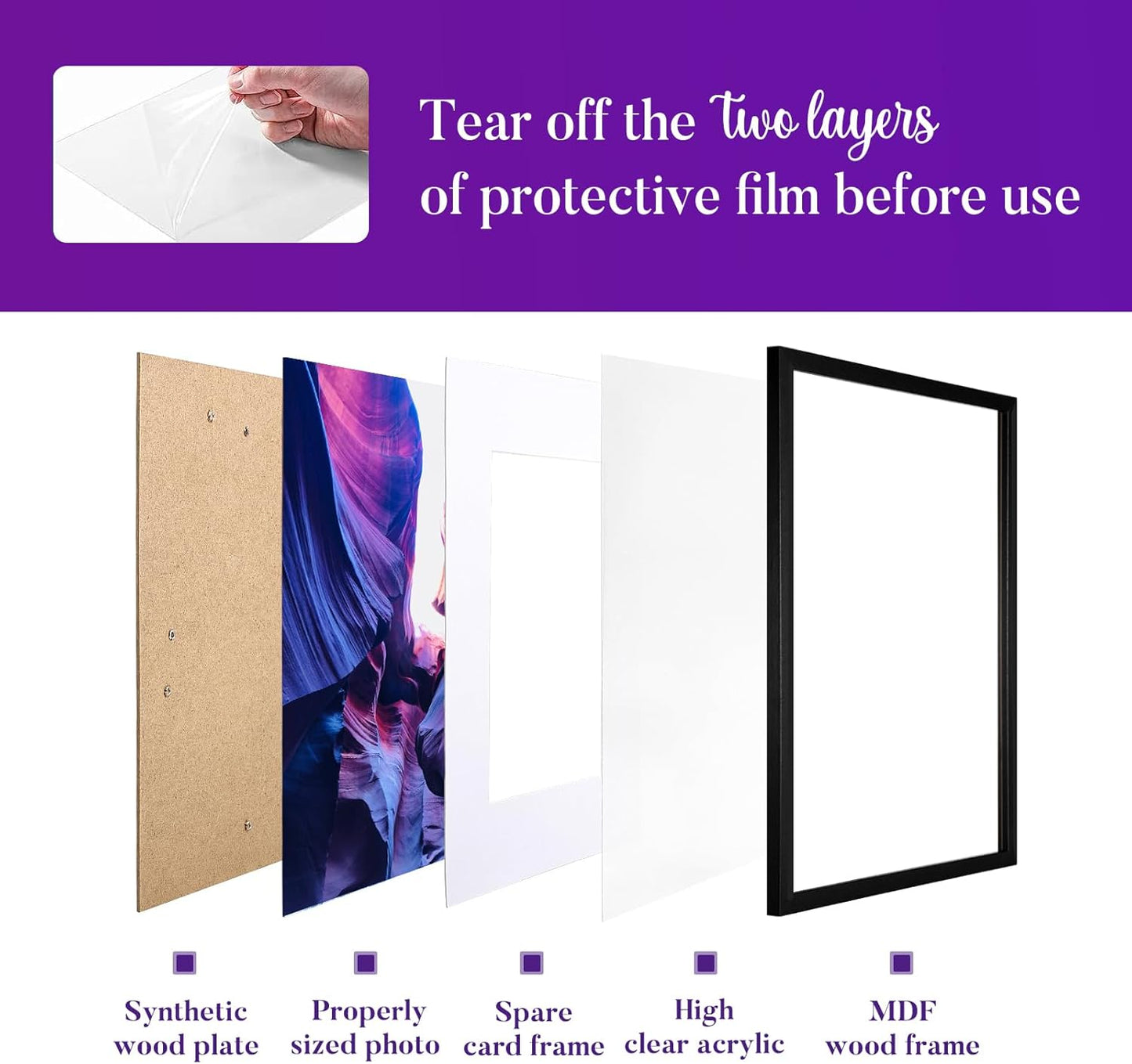 TWING 11x14 Picture Frames Set of 6, Gallery Wall Frame Set Display Photo 8 x 10 with Mat or 11 x 14 without Mat Black Composite Wood Wall Mounting