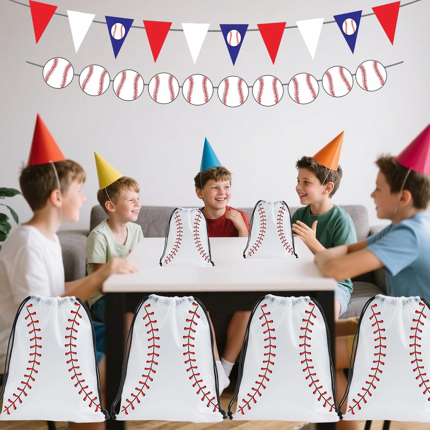 SAOTD 50 Pack Baseball Goodie Bags 7.87x9.84 inch (20x25 cm), Party Fvors Gift Treat Snack Bags, Baseball Drawstring Bag for Boys Girls Birthday Sports Theme Party Supplies