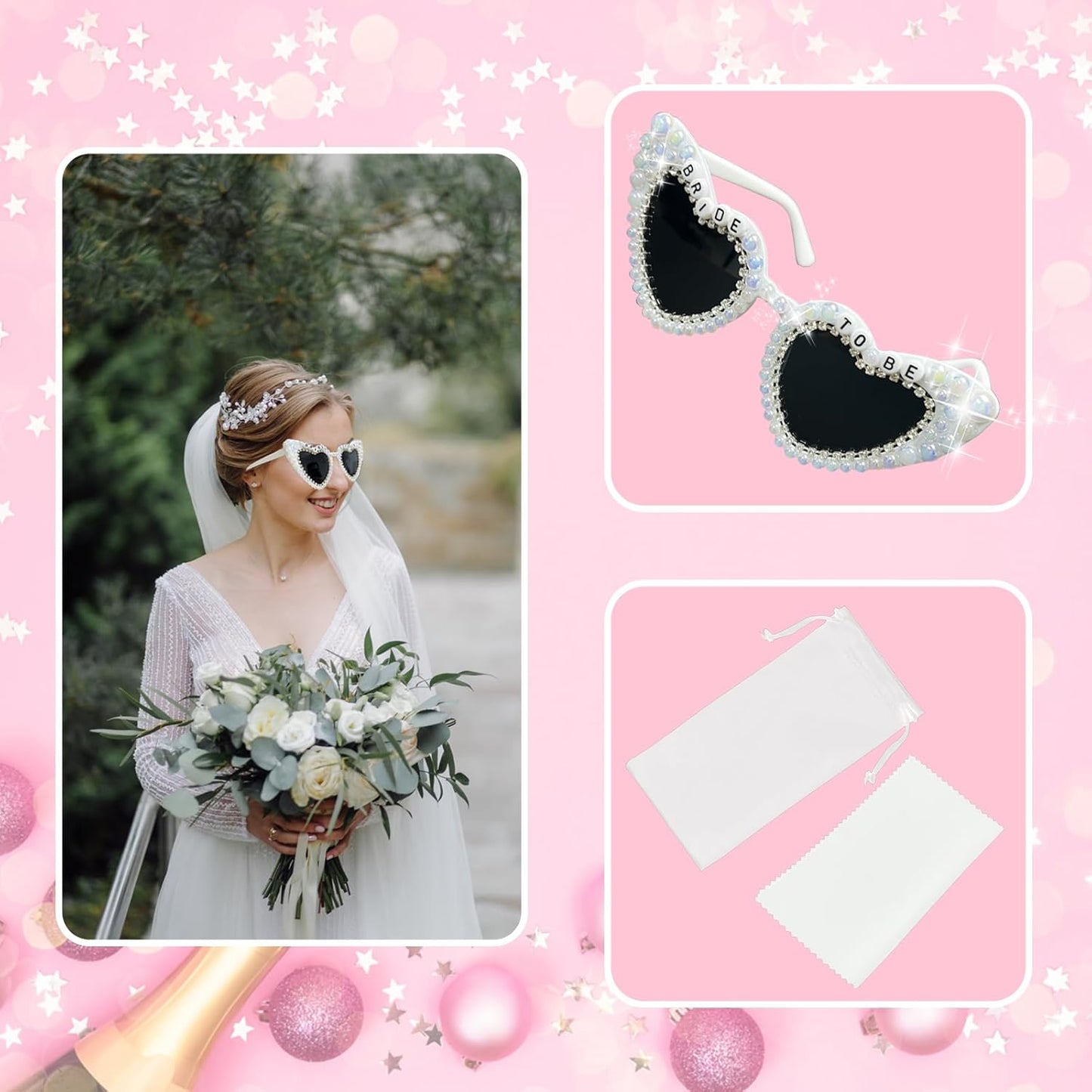 Bride Sunglasses for Bachelorette Party - Bride To Be White Heart Glasses for Bachelorette Party Favors Accessories Gifts Decor